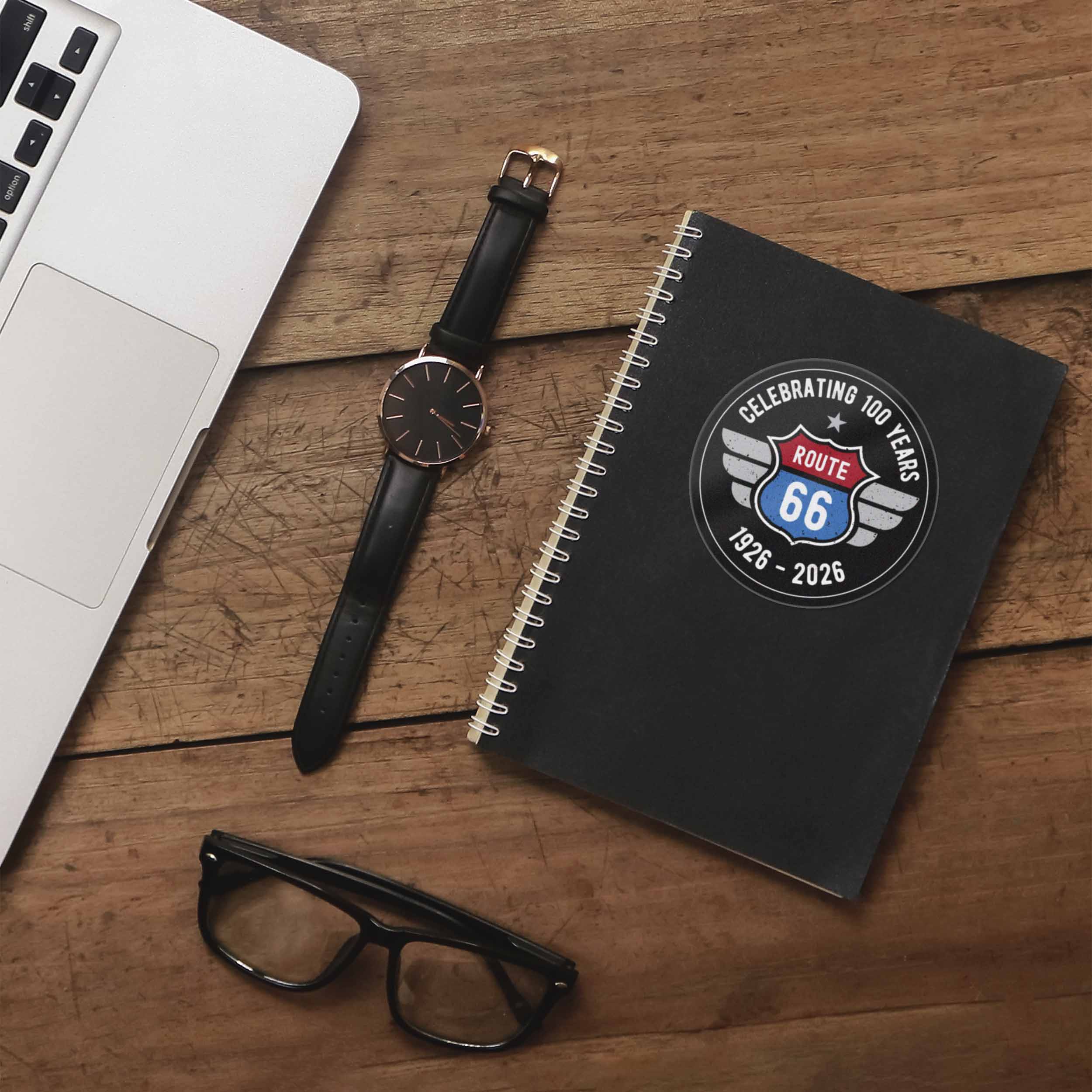 100th Anniversary Route 66 Sticker - Black Circle