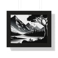 Framed Mountain Landscape Poster – Black & White Lake Wall Art