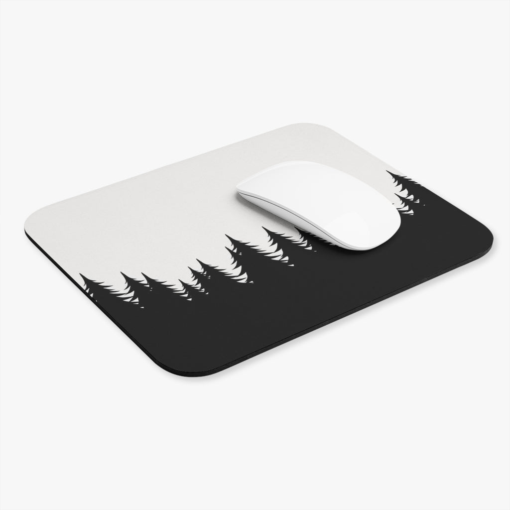 Forest Silhouette Mouse Pad — Minimal Black Pine Trees Desk Mat