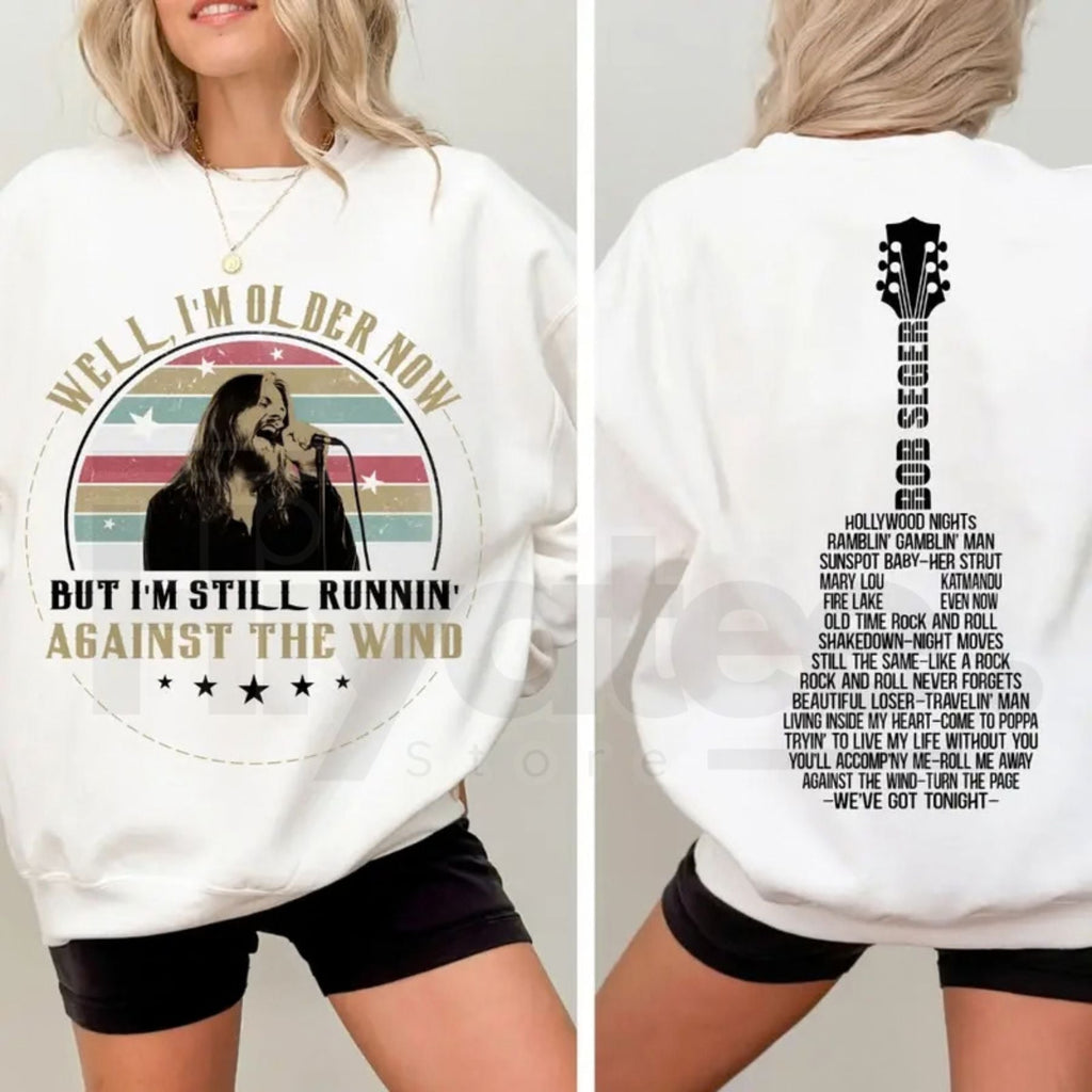 2-Sided Bob Seger Vintage Quotes Shirt: "Well I'm Older Now I'm Still Running" Music Lover Tee