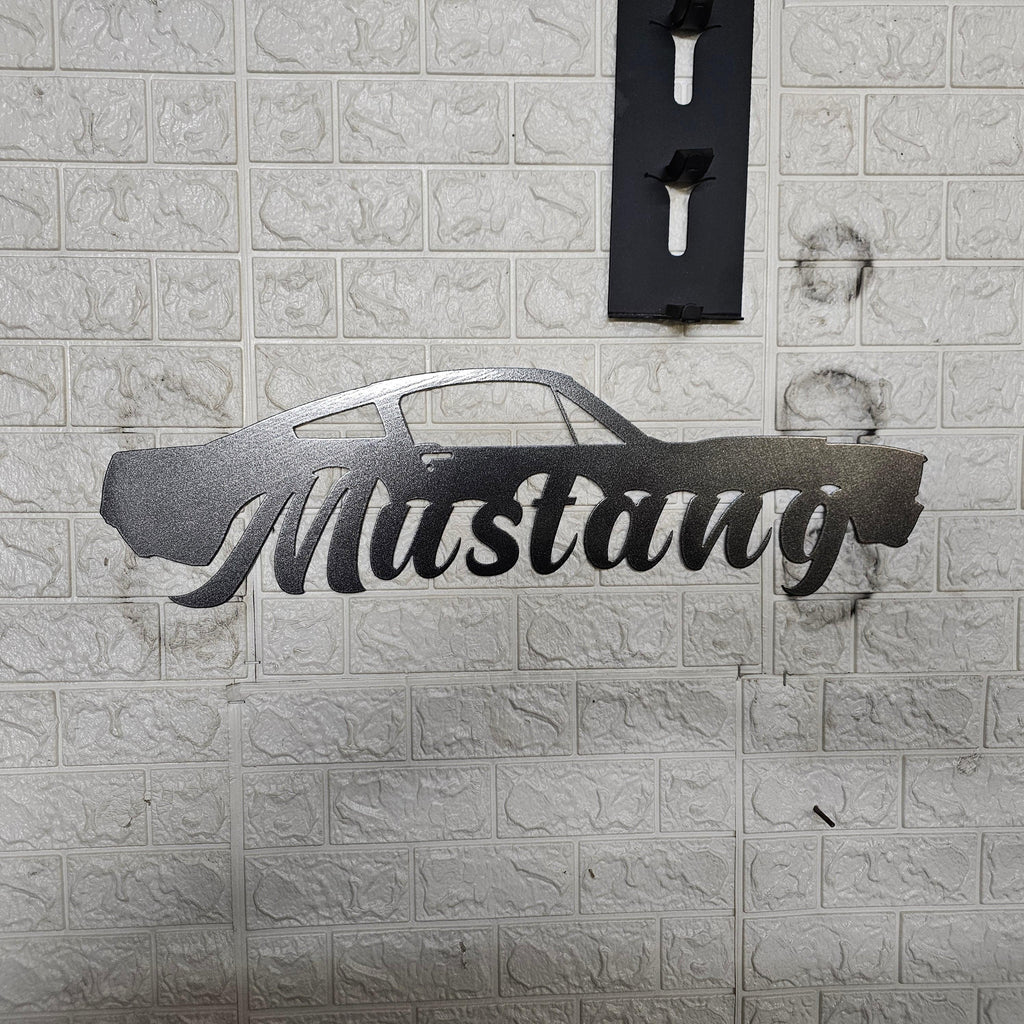 Classic Mustang Fastback Metal Wall Art – Plasma Cut Steel Garage Decor – Retro Car Gift for Mancave, Office, or Bar 20"x6"