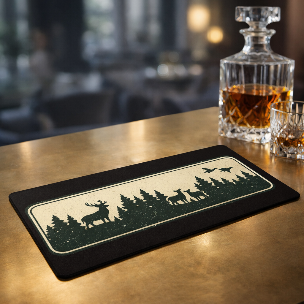 Wildlife Forest Desk Mat — Deer & Pine Trees Mouse Pad