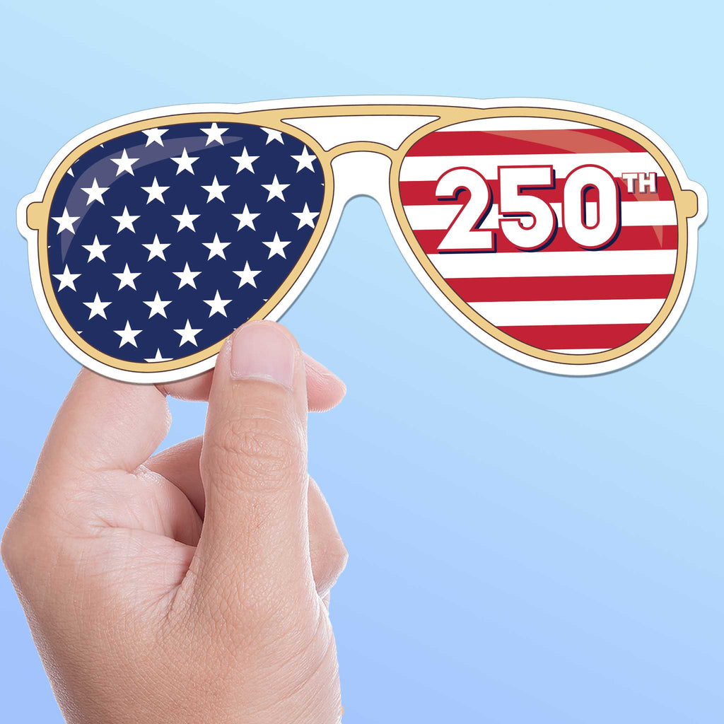 250th Anniversary American Flag Sunglasses Sticker - Cool Patriotic USA Decal
