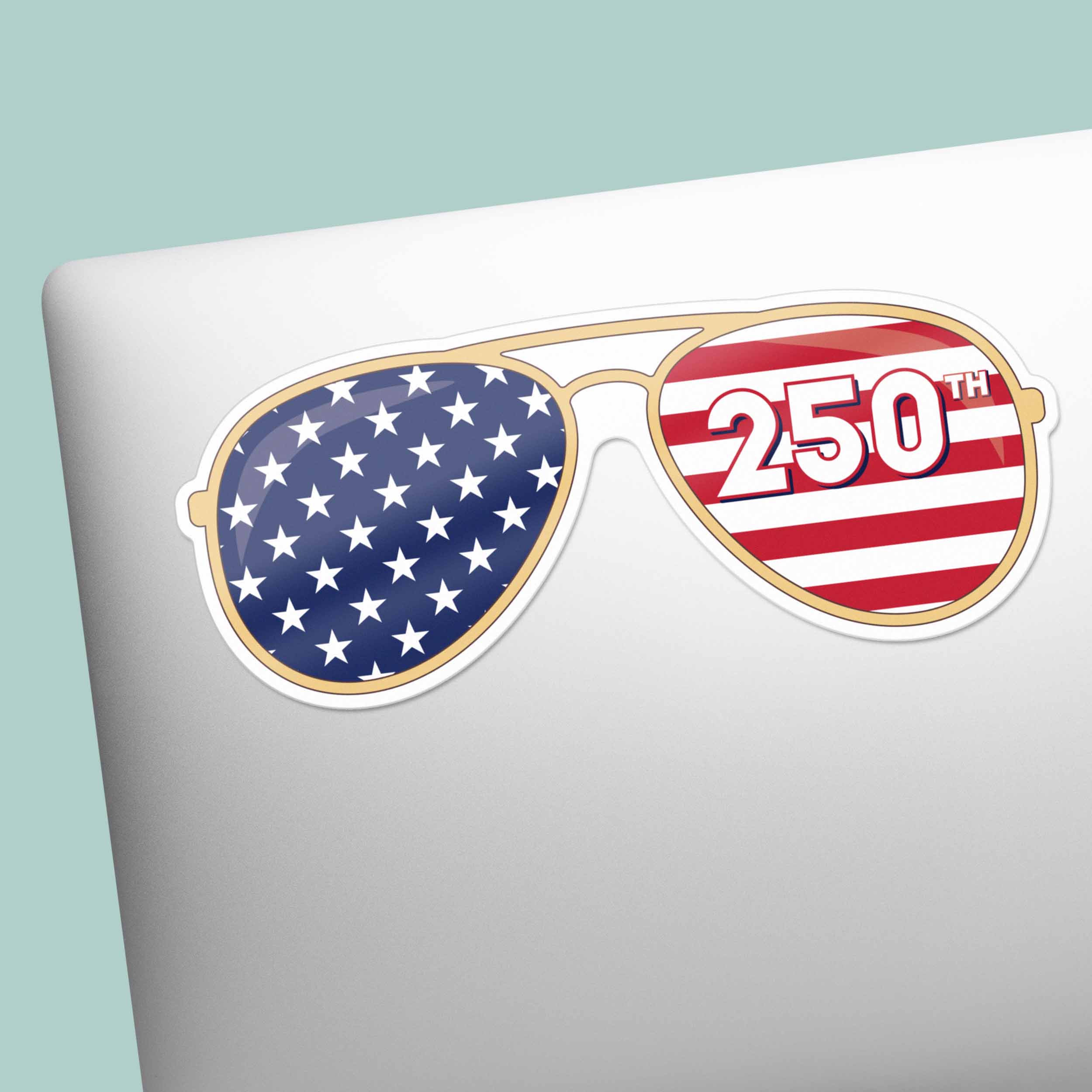 250th Anniversary American Flag Sunglasses Sticker - Cool Patriotic USA Decal