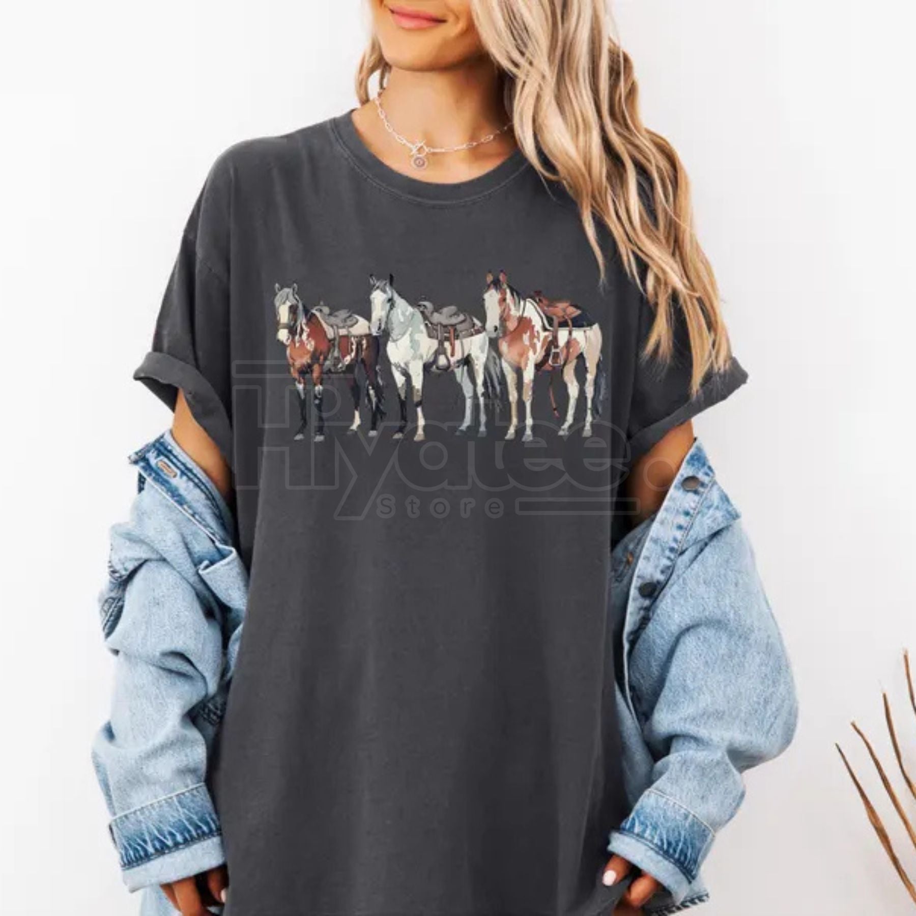 Comfort Colors® Western Horses T-Shirt – Cute Horse Lover's Holiday Gift, Trendy Western Graphic Crewneck, Gift for Her