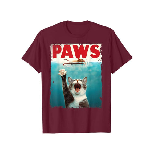"PAWS" Parody T-Shirt - Humorous Cat Chasing Mouse Tee, Funny Summer T-shirt