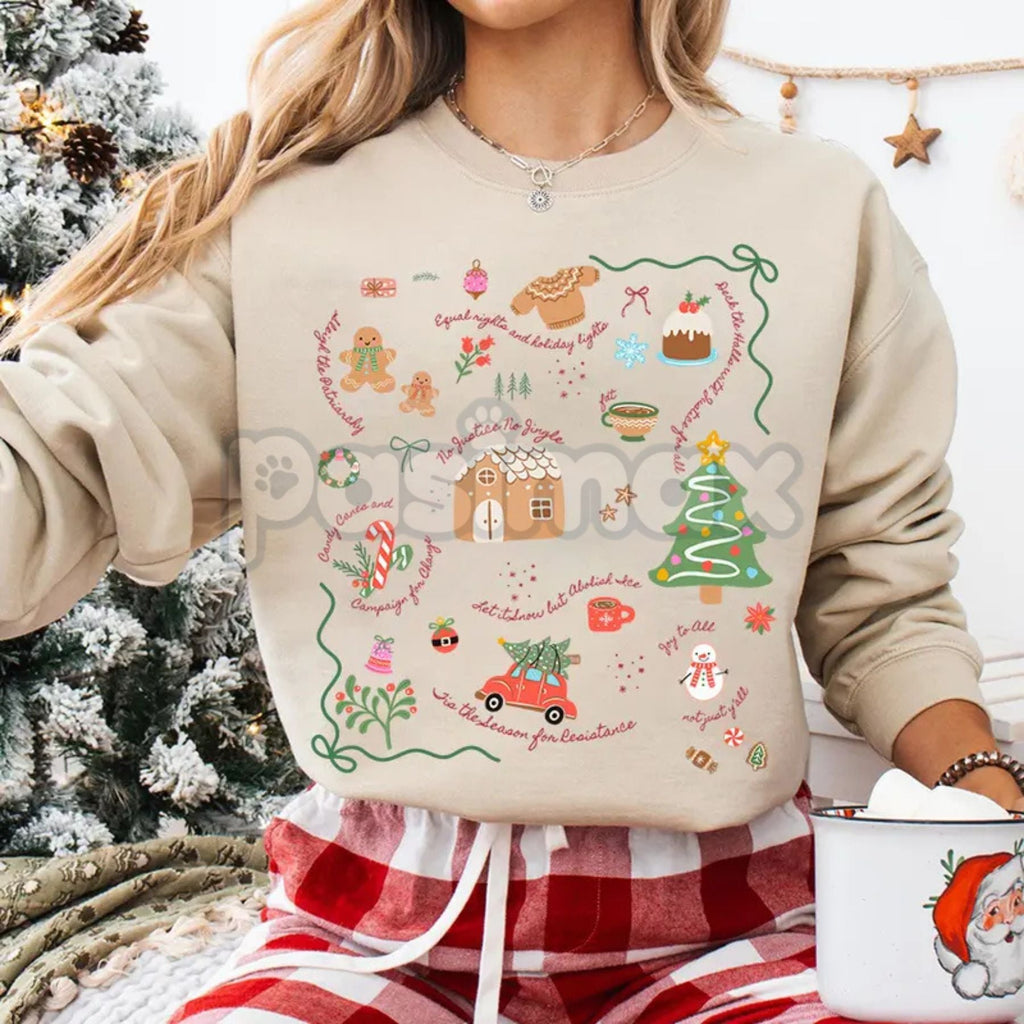 Doodle Christmas Liberal Values Protest Sweatshirt | Political Statement Holiday Crewneck | Progressive Gift
