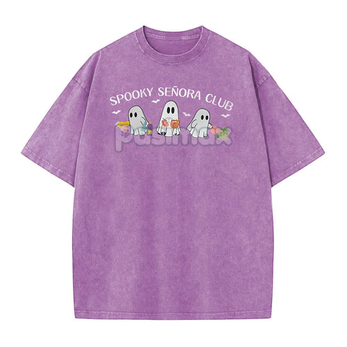 "Spooky Señora Club" Vintage Acid Wash T-Shirt – Unisex Graphic Shirt, Retro Vibe