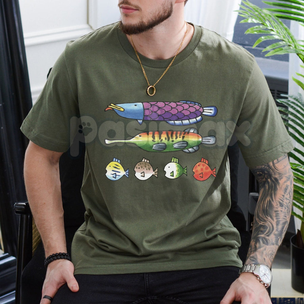 Nintendoodle Fish Lineup Tee - Retro Nintendo Art Style T-Shirt, Funny Gaming Doodle Apparel, Unique Fish Lineup Fan Gift