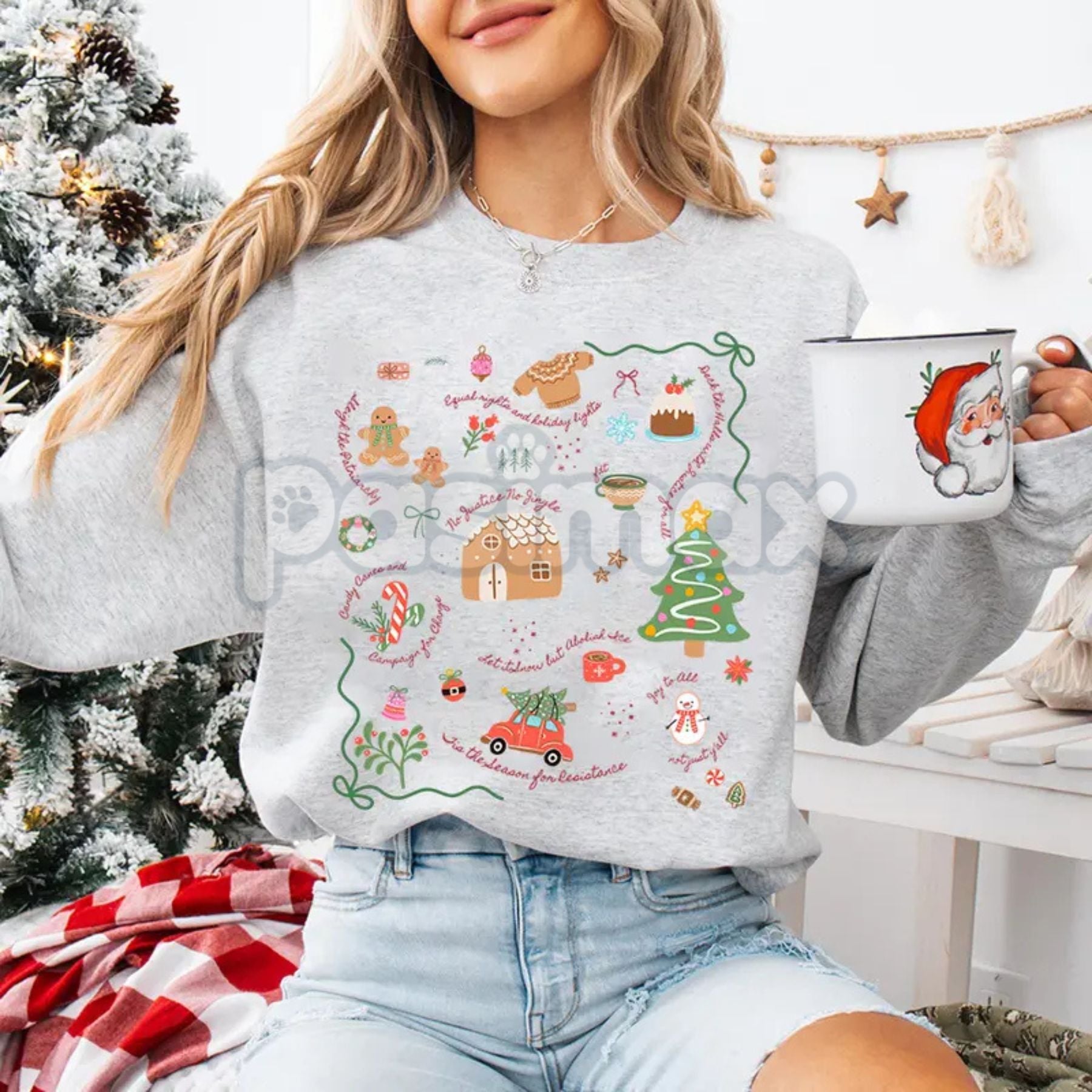 Doodle Christmas Liberal Values Protest Sweatshirt | Political Statement Holiday Crewneck | Progressive Gift
