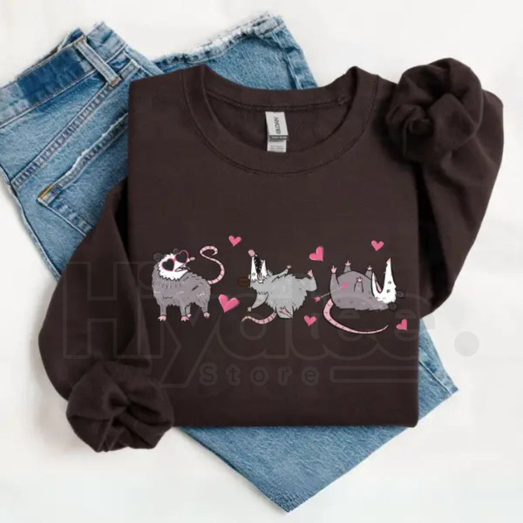 Funny Possum Valentine Sweatshirt: Cute Opossum Love Heart Crewneck Gift