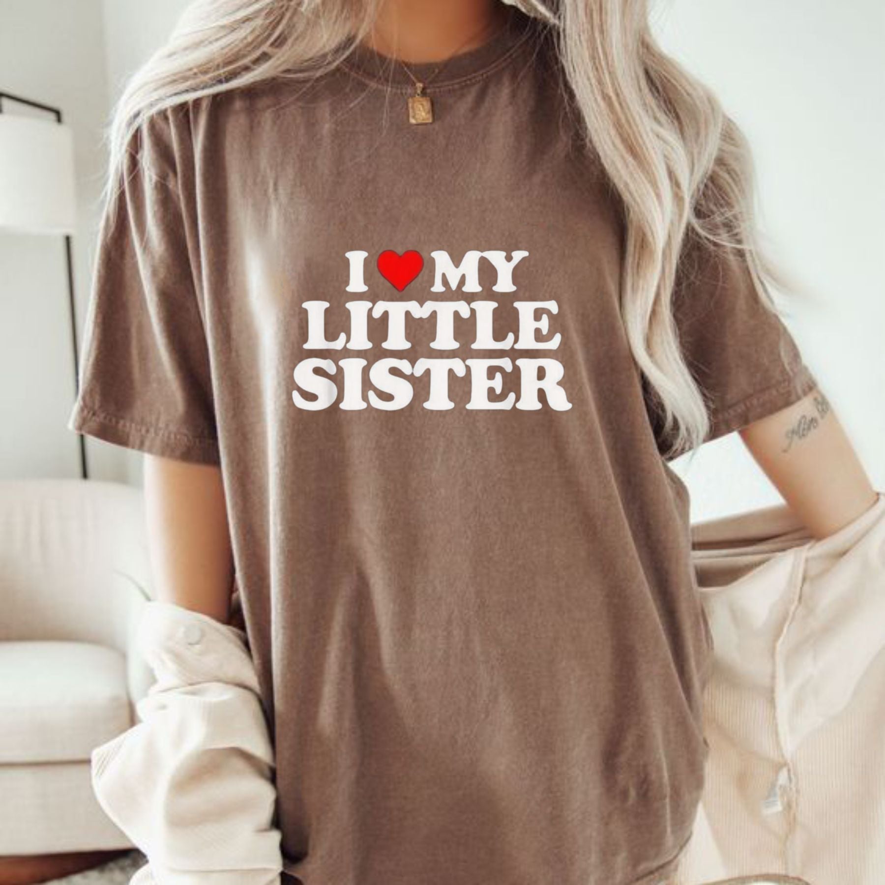 Made in USA "I Love My Little Sister" Classic T-Shirt – Heart Funny Fun Gift Tee