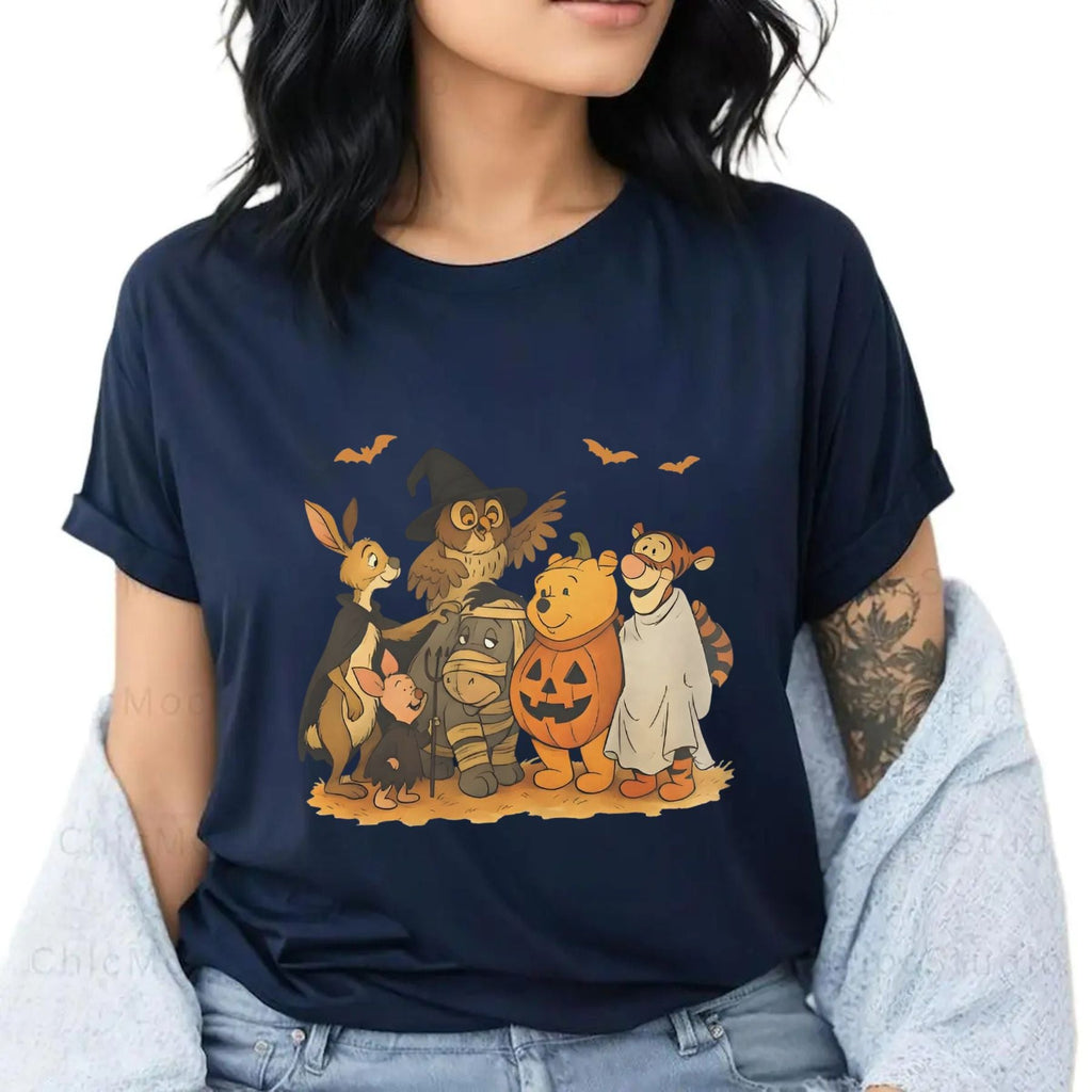 Vintage Halloween Animal Friends T-Shirt - Retro Cartoon Fall Tee, Cute & Spooky Collectors Apparel