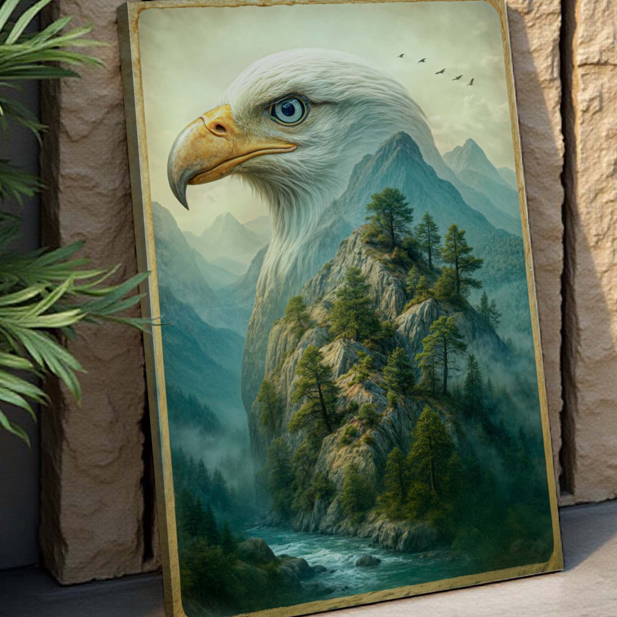 Eagle Over The Canyon Double Exposure Wall Art
