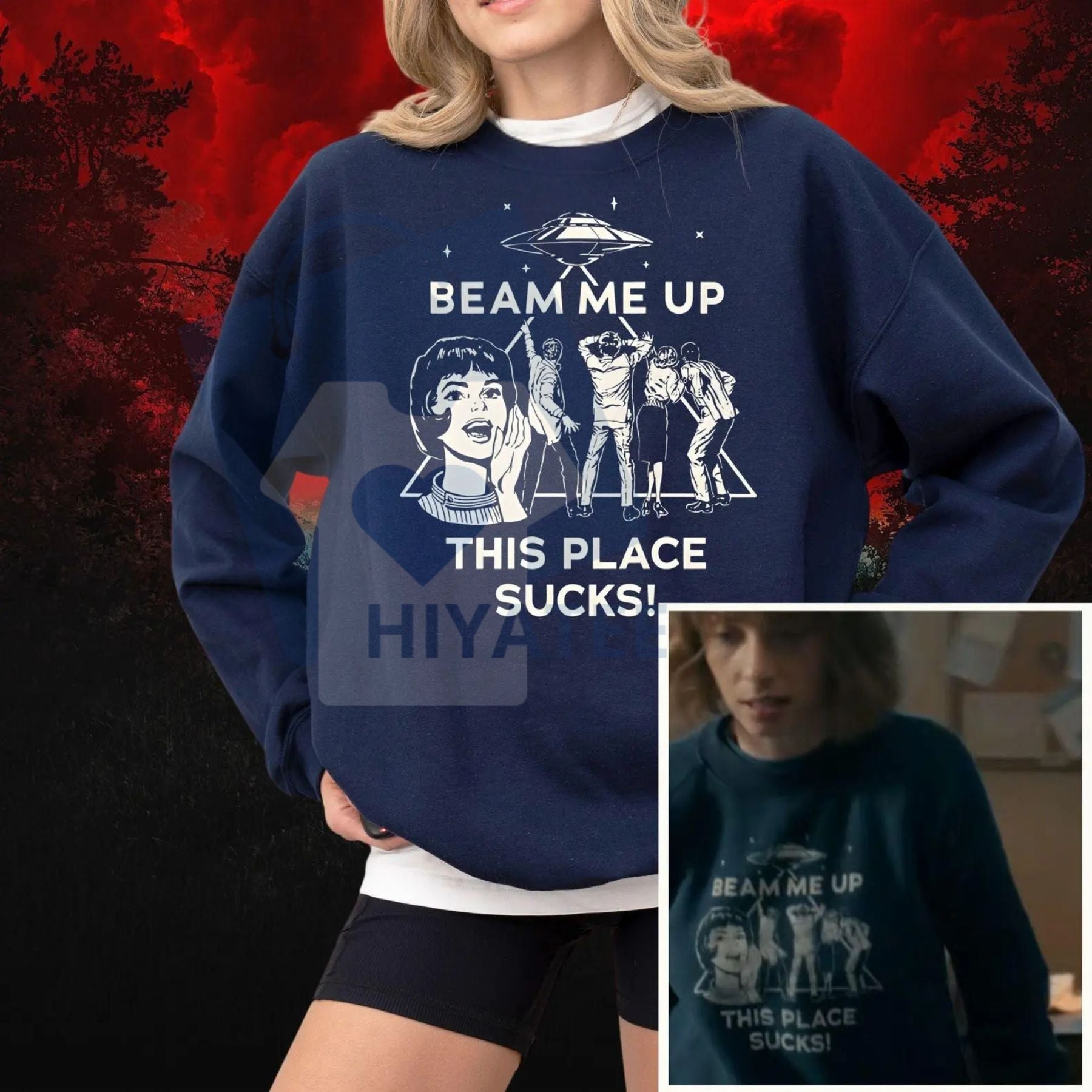 Beam Me Up This Place Sucks Sweatshirt: Alien UFO Abduction Retro Quote, Funny Sci-Fi Pullover, Stranger Sweatshirt