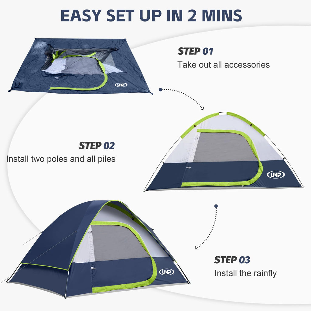 Camping Tent 4 Person, Waterproof Windproof Tent with Rainfly Easy Set up-Portable Dome Tents for Camping