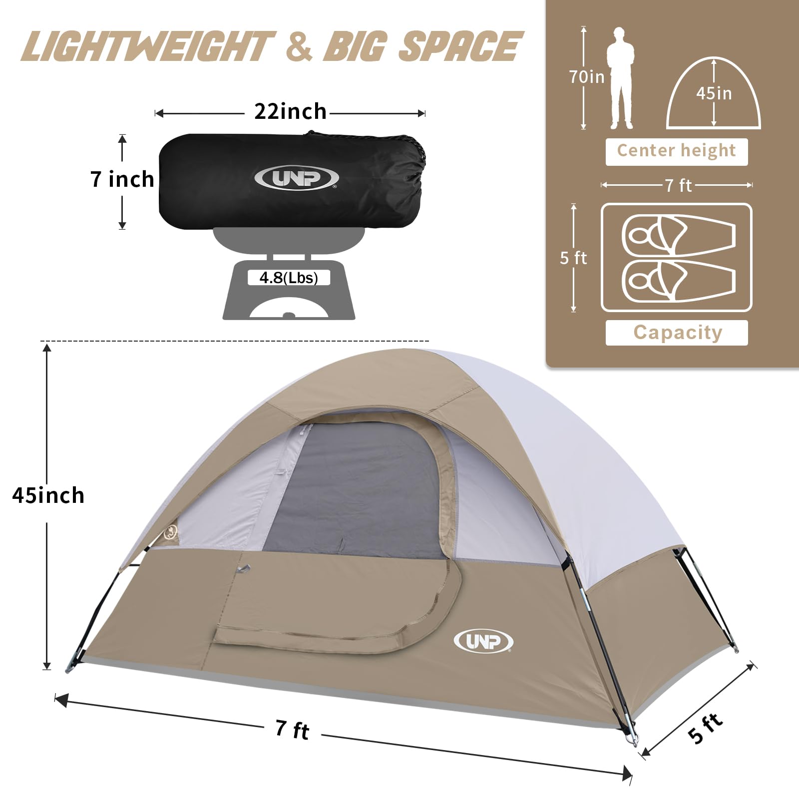 Camping Tent 2 Person, Waterproof Windproof Tent with Rainfly Easy Set up-Portable Dome Tents for Camping…