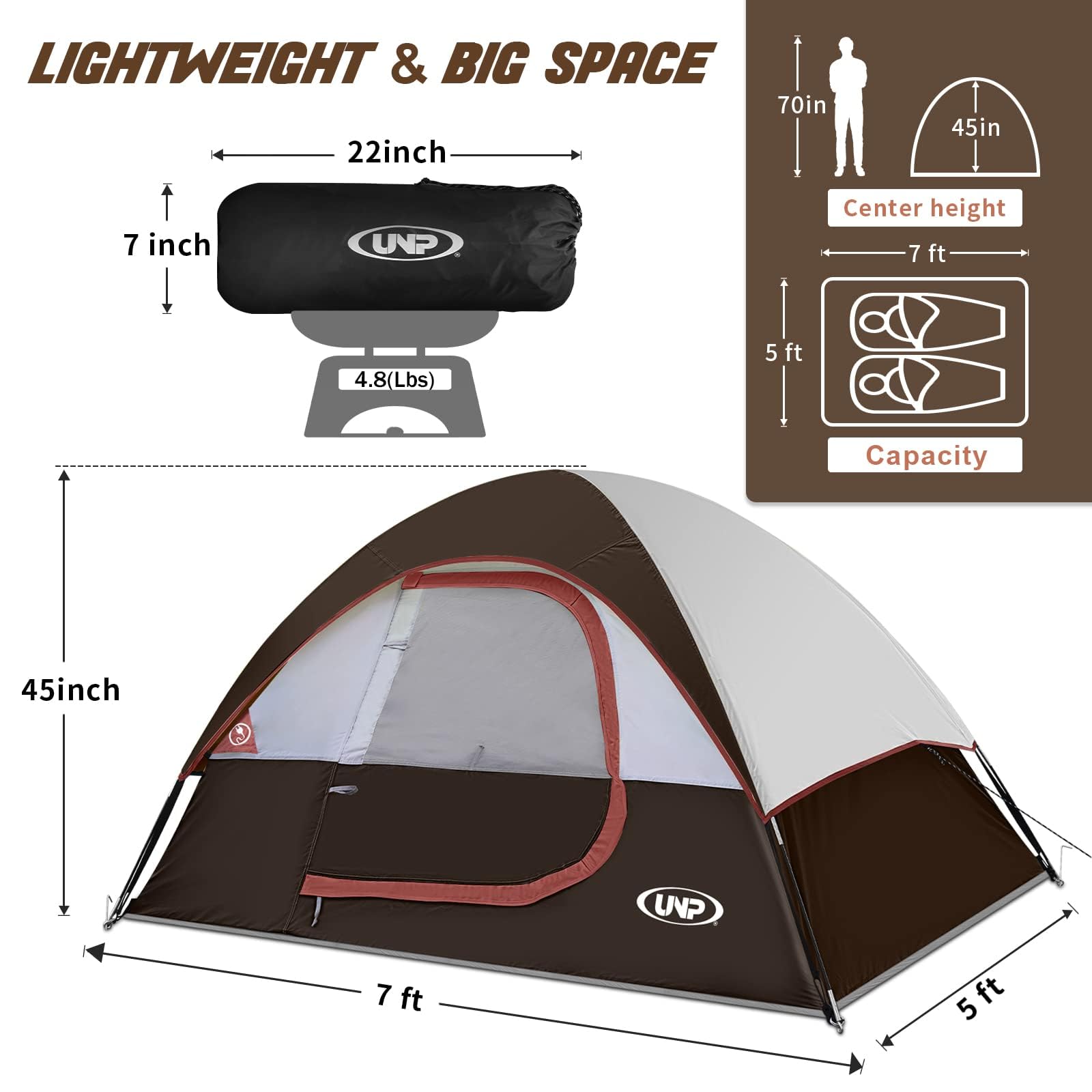 Camping Tent 2 Person, Waterproof Windproof Tent with Rainfly Easy Set up-Portable Dome Tents for Camping…