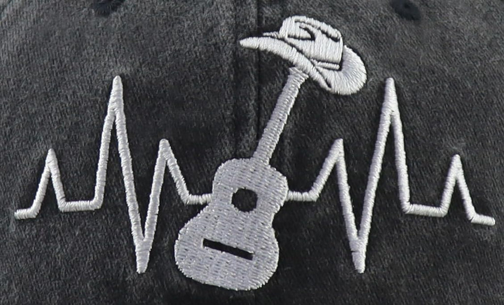 Country Music Guitar Heart Beat Hat for Men Women, Classic Embroidered Guitar Decor Musicians Baseball Cap
