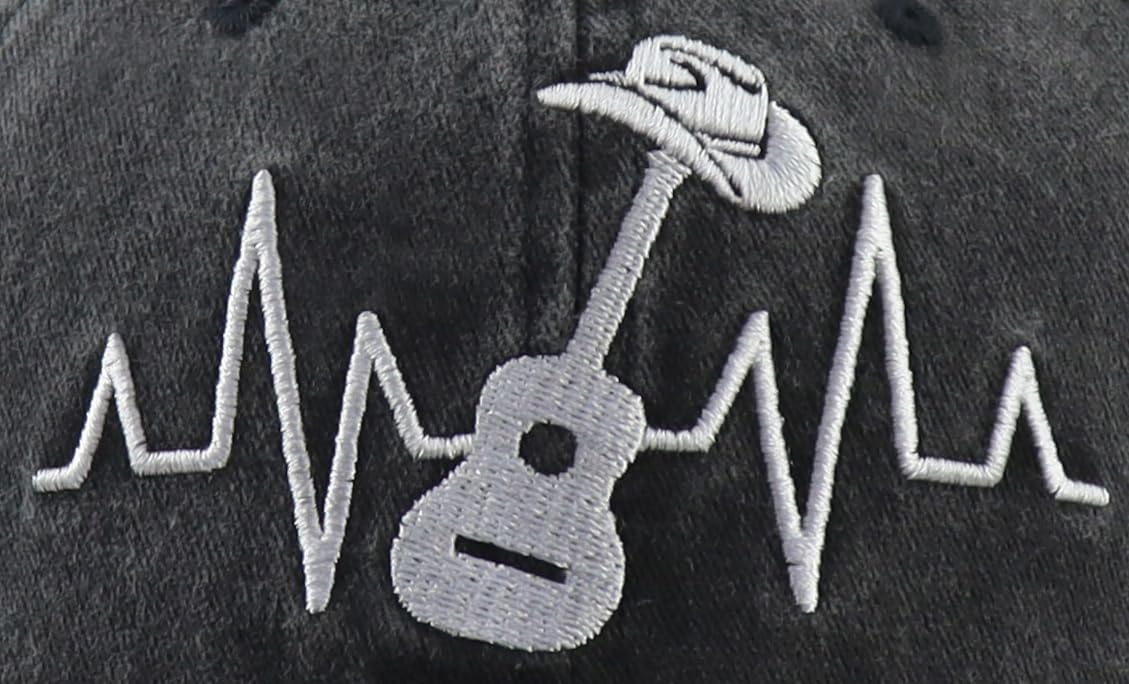 Country Music Guitar Heart Beat Hat for Men Women, Classic Embroidered Guitar Decor Musicians Baseball Cap