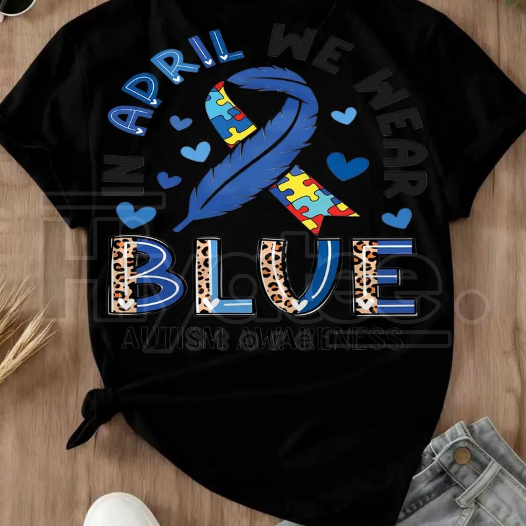 "In April We Wear Blue" Autism Awareness – Ribbon Puzzle Piece Women's Top