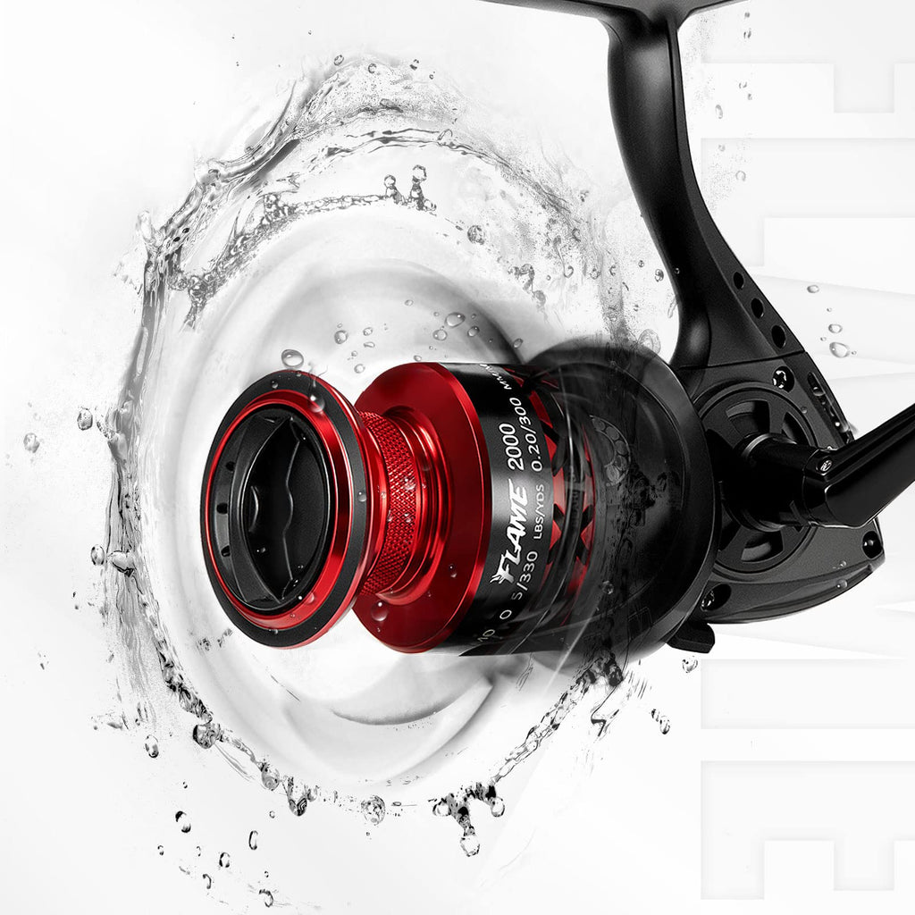 Piscifun Flame Spinning Reels, Lightweight 9+1BB Ultra Smooth Spinning Fishing Reels, 19.8LBs Max Drag, 2000, 3000, 4000, 5000 Series, Red & Blue