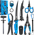 PLUSINNO Fishing Gear, Fishing Tools, 7PCS Fishing Accessories, Corrosion Resistant Fishing Pliers Kit, Fishing Knife, Floating Fish Lip Gripper Fishing Gifts for Men, Gifts for Fishermen