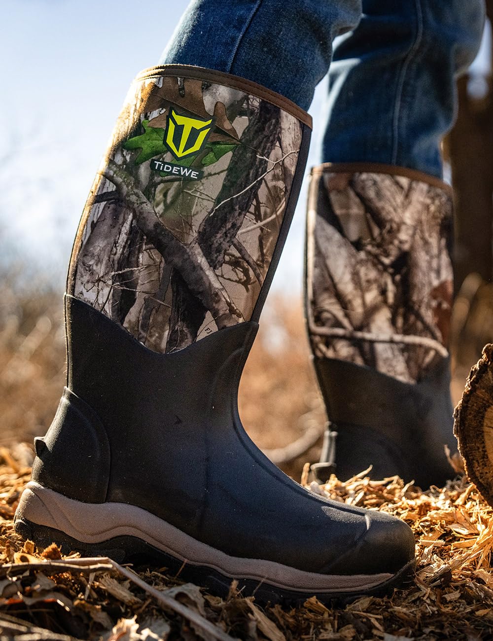 TIDEWE Hunting Boot for Men, Insulated Waterproof Sturdy 16" Men's Hunting Boot, 6mm Neoprene and Rubber Outdoor Boot (400g Insulated & Standard)