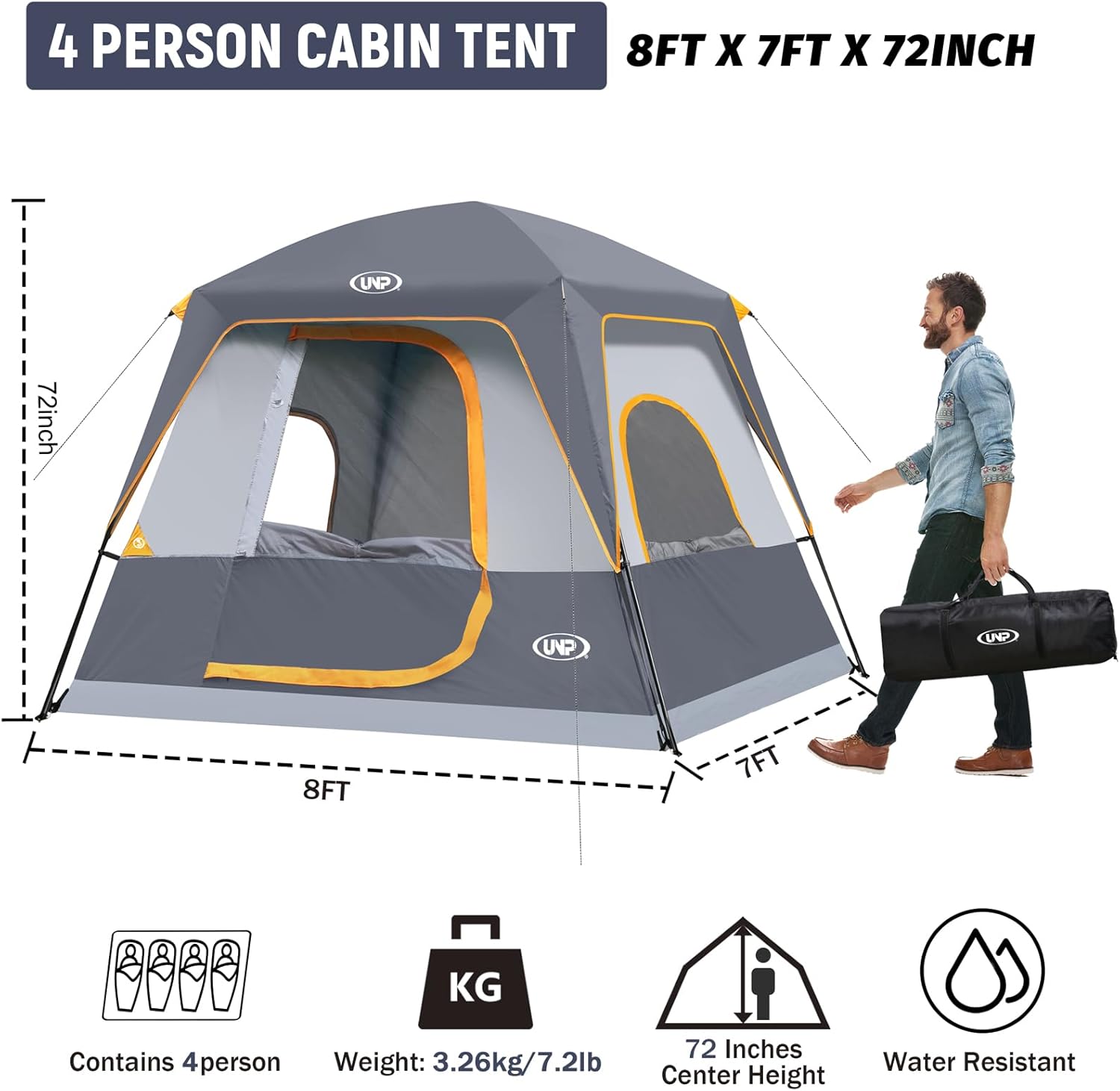 UNP Camping Shower Tent and 4 Person Cabin Tent for Hiking Outdoor Fishing Portable