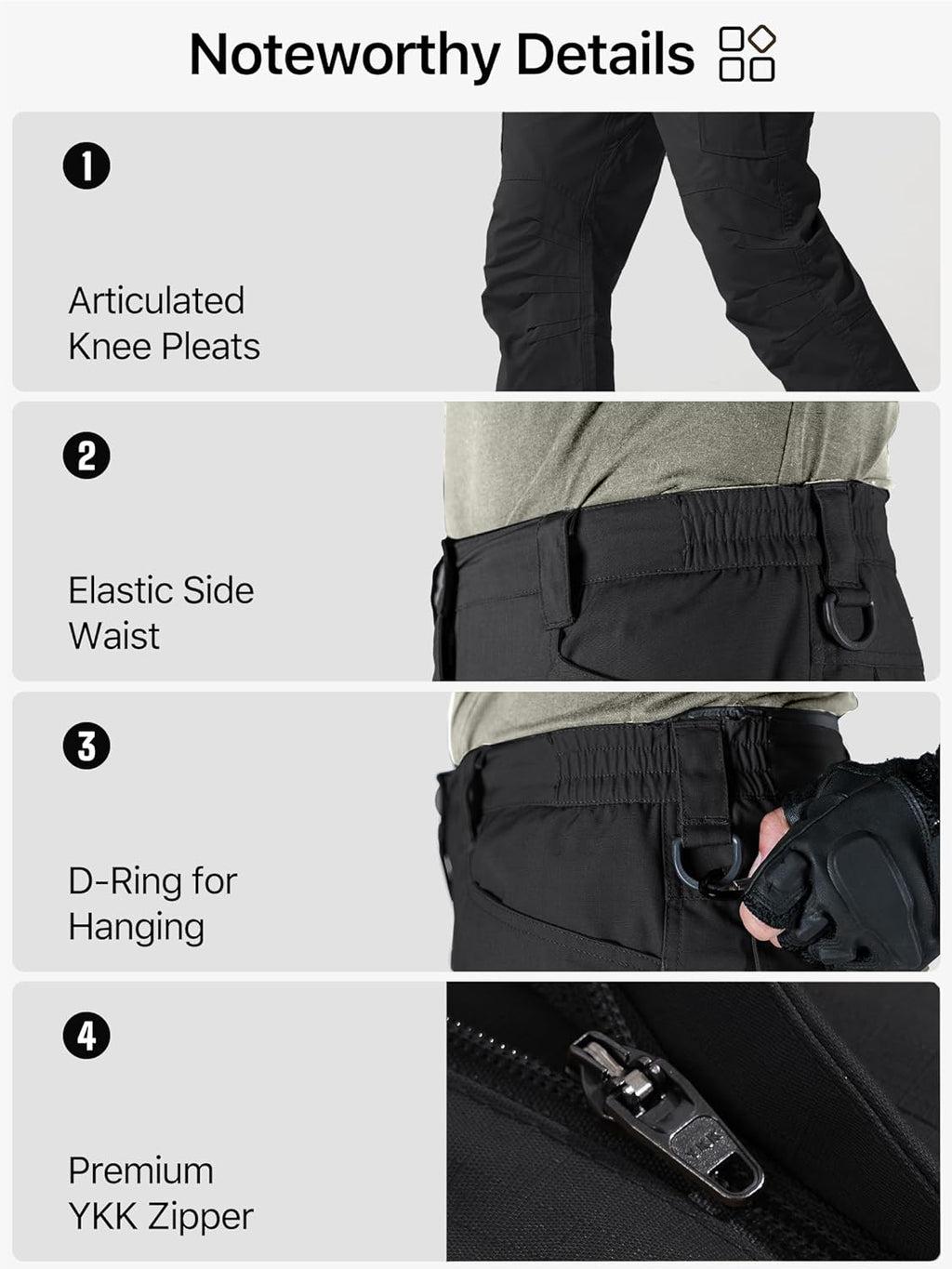 FREE SOLDIER Men's Water Resistant Pants Relaxed Fit Tactical Cargo Work Pants with Multi Pocket (Black 34W/34L)