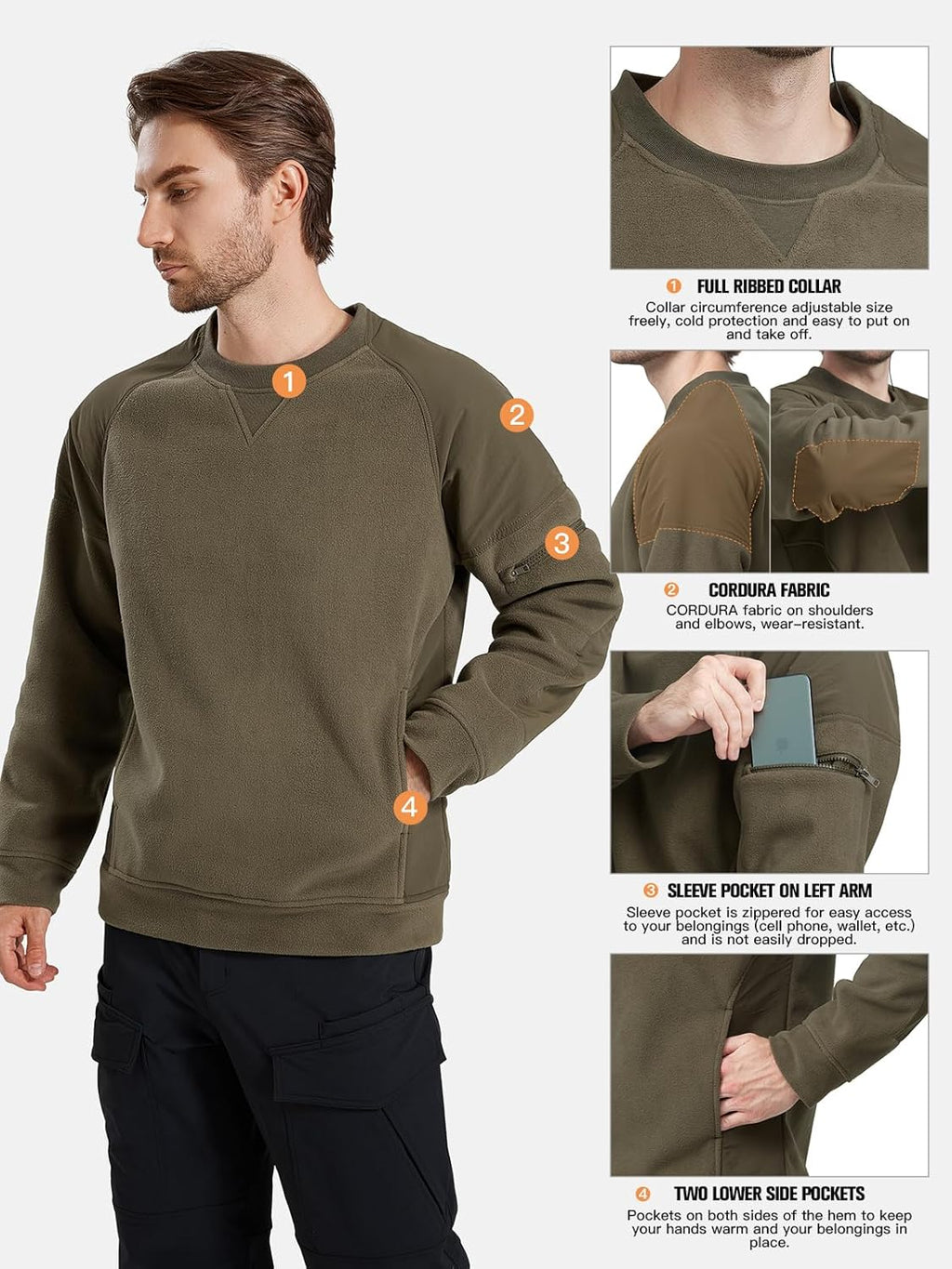 FREE SOLDIER Men's Tactical Winter Fleece Pullover Hoodie Warm Long Fleece lined Hooded Sweatshirt