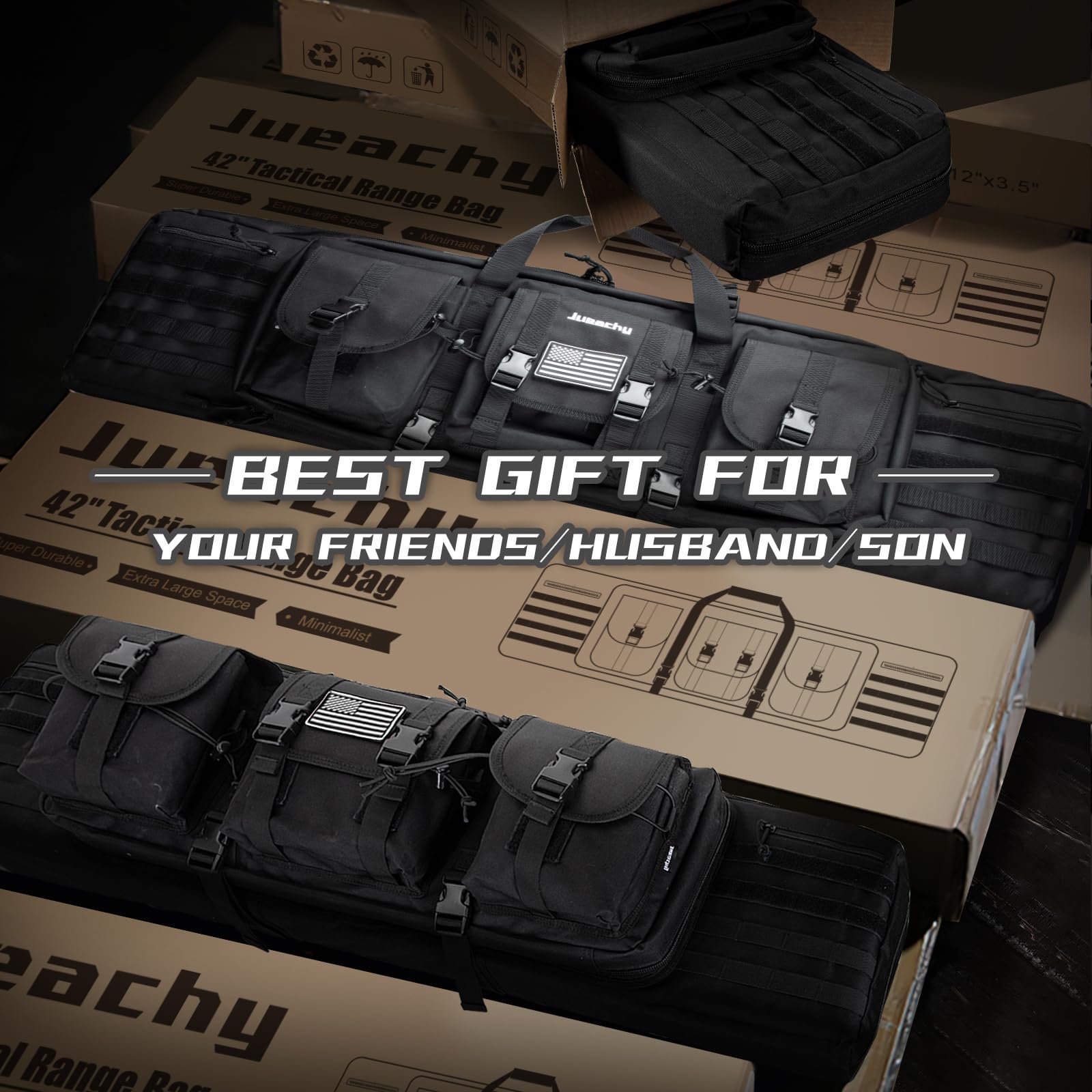 Jueachy Tactical Double Rifle Bag: 42 Inch Rifle Case Long Gun Bag Soft Bags Conceal Backpack Strap Lockable Compartment