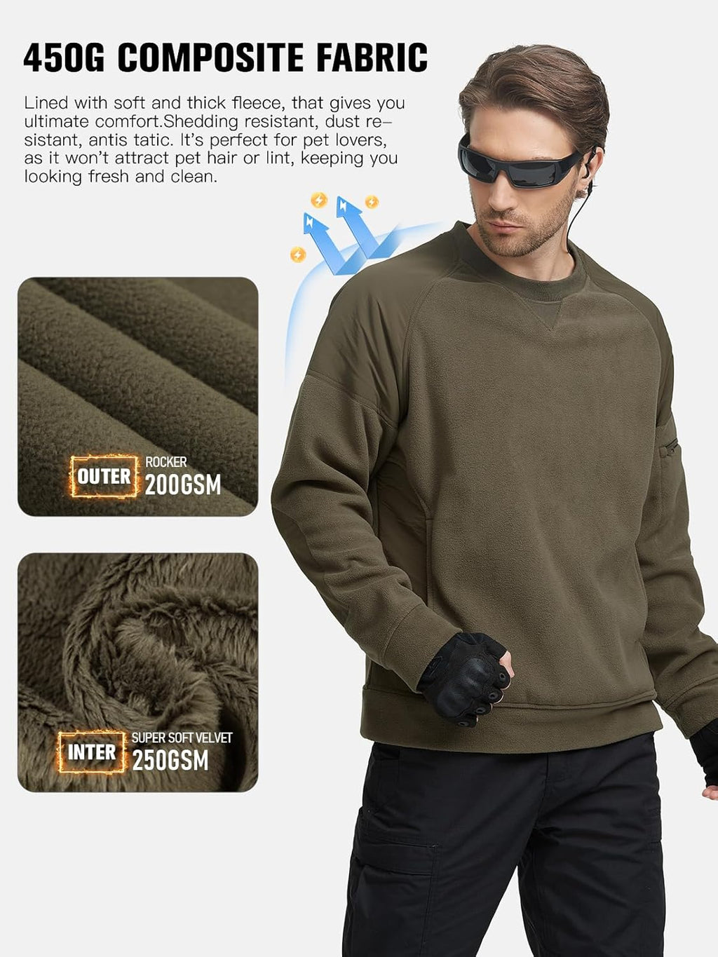 FREE SOLDIER Men's Tactical Winter Fleece Pullover Hoodie Warm Long Fleece lined Hooded Sweatshirt