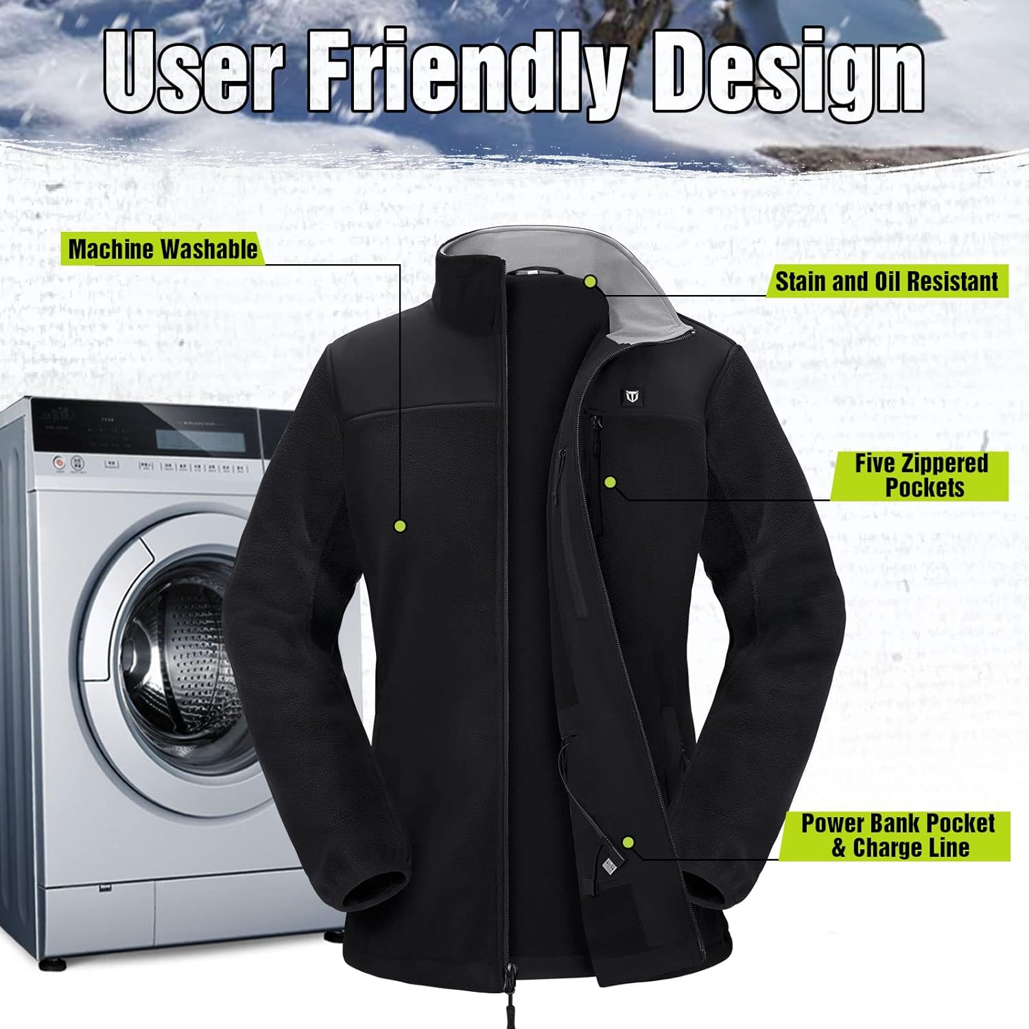 TIDEWE Women’s Heated Jacket Fleece with Battery Pack, Rechargeable Coat for Hunting (Black, Camo, Size S-XXL)