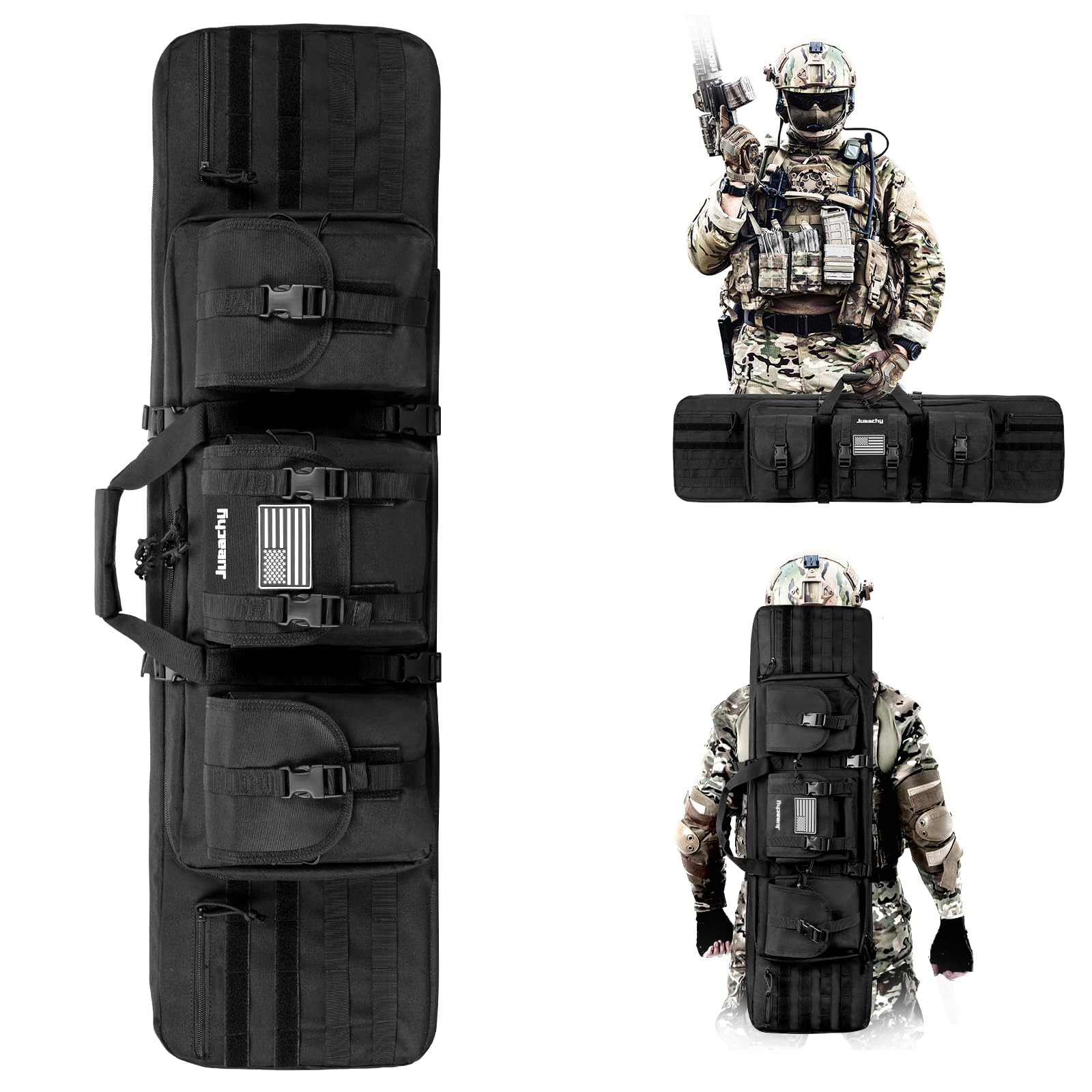 Jueachy Tactical Double Rifle Bag: 42 Inch Rifle Case Long Gun Bag Soft Bags Conceal Backpack Strap Lockable Compartment
