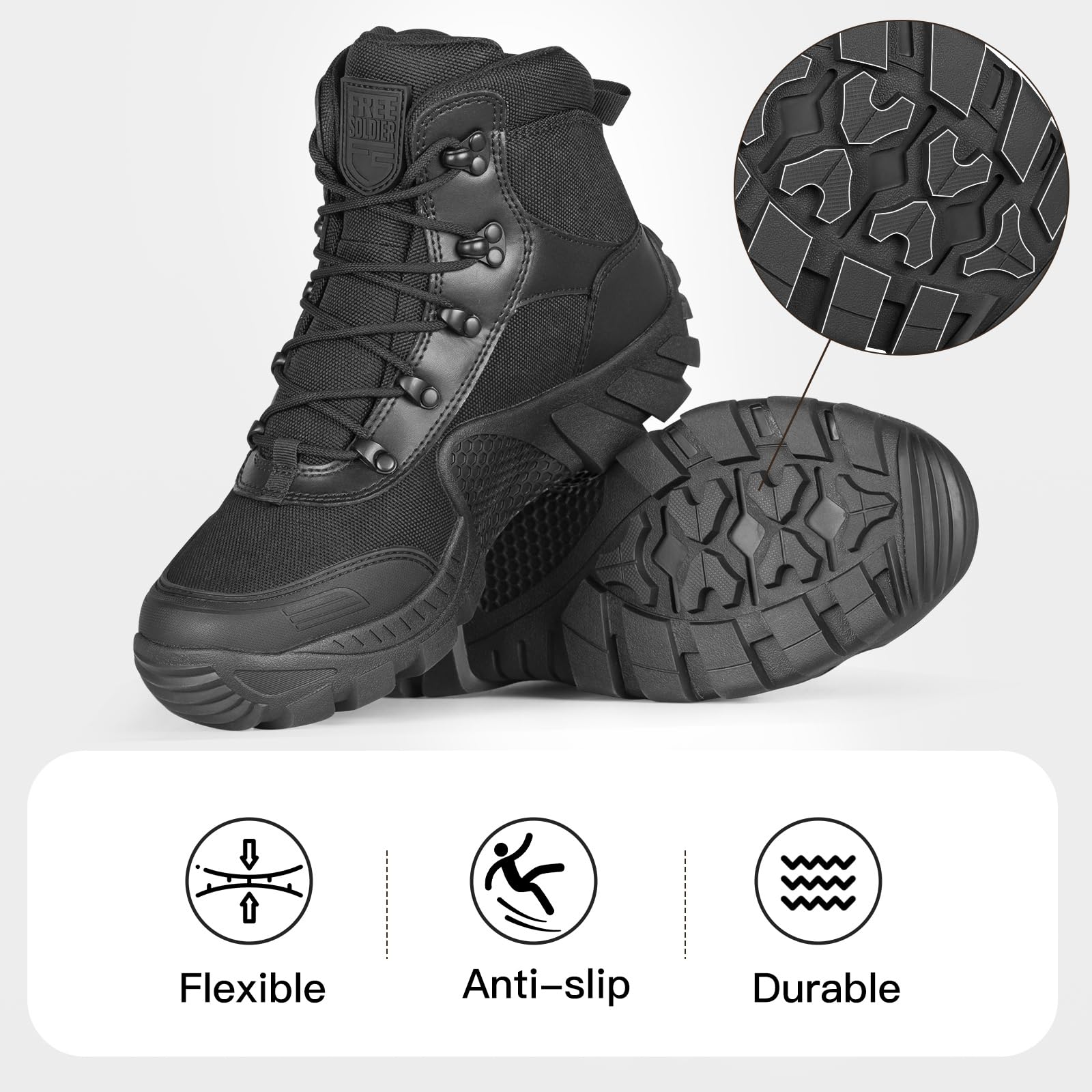 FREE SOLDIER Men's Waterproof Hiking Boots Tactical Work Boots Outdoor Lightweight Military Boots