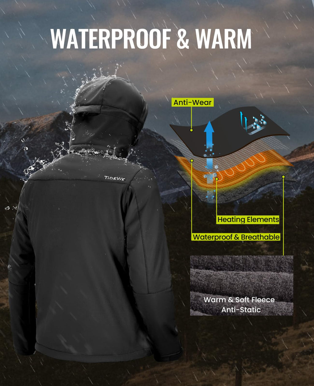 TIDEWE Heated Jacket for Women with Battery Pack (Black, Pink, Camo, Size S-XXL)
