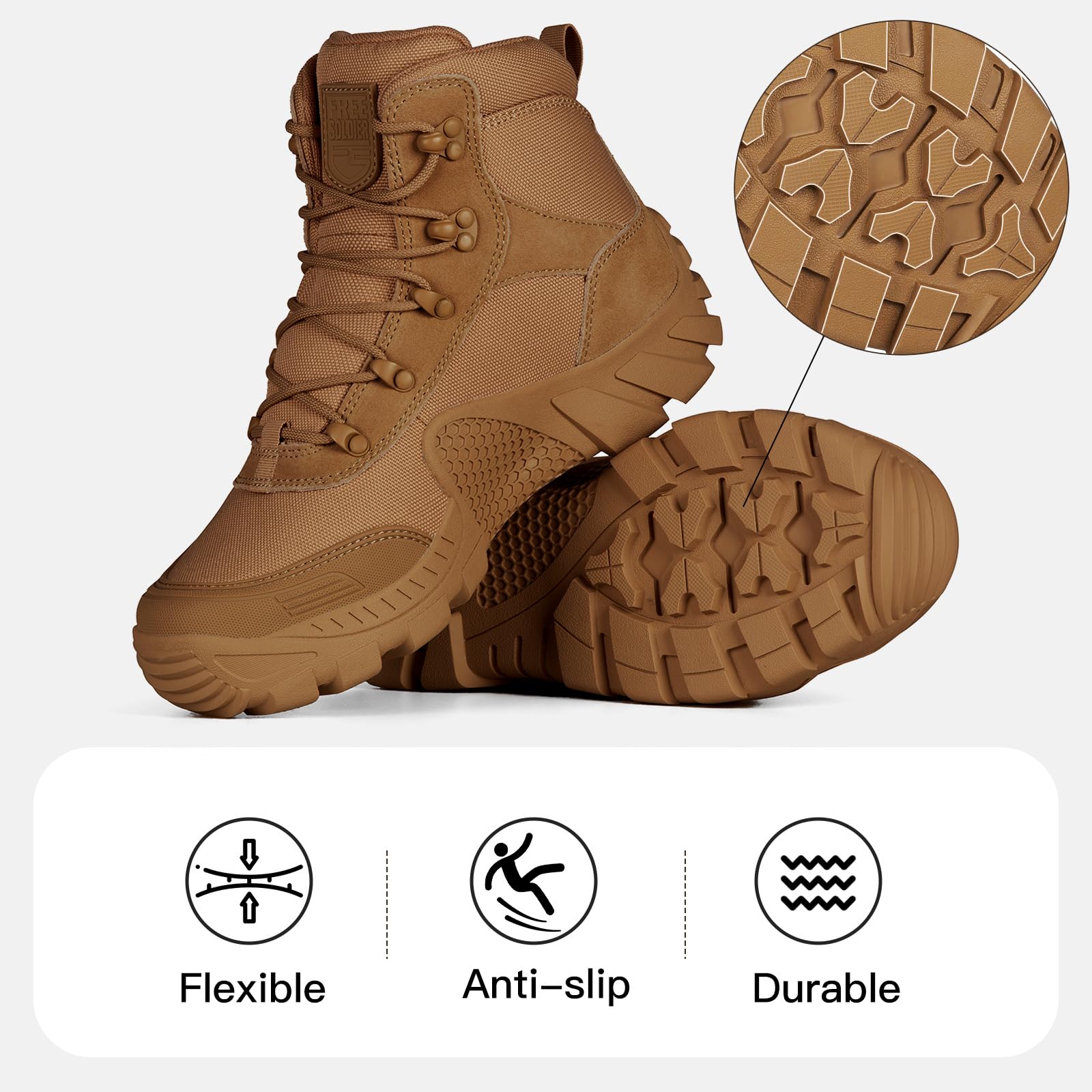 FREE SOLDIER Men's Waterproof Hiking Boots Tactical Work Boots Outdoor Lightweight Military Boots