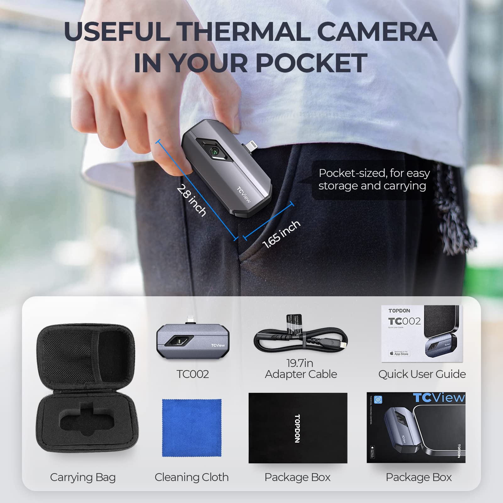 TOPDON TC002C Thermal Camera, 512 x 384 Super Resolution, 256 x 192 IR Resolution, Thermal Imager for iPhone 17/16/15 Series & iPads with Type-C Port, -4°F~1022°F Temp Range, Upgraded Version of TC002