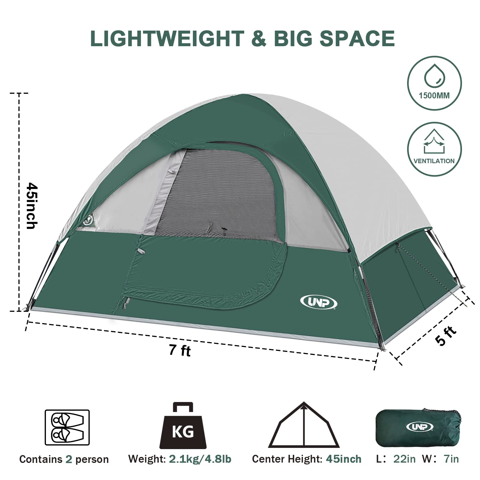 Camping Tent 2 Person, Waterproof Windproof Tent with Rainfly Easy Set up-Portable Dome Tents for Camping…
