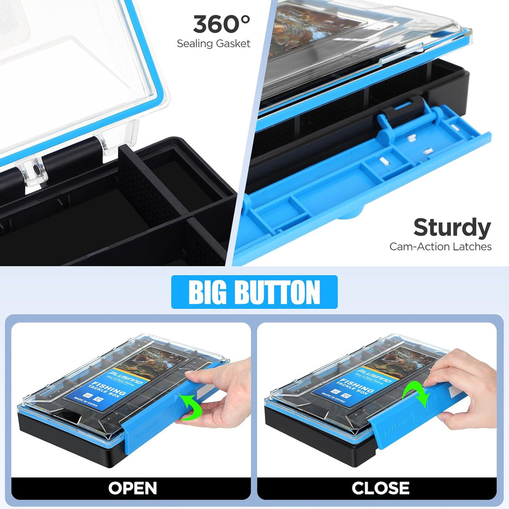 PLUSINNO Fishing Tackle Box, Waterproof Tackle Box Organizer with Removable Dividers, With Fishing Backpack