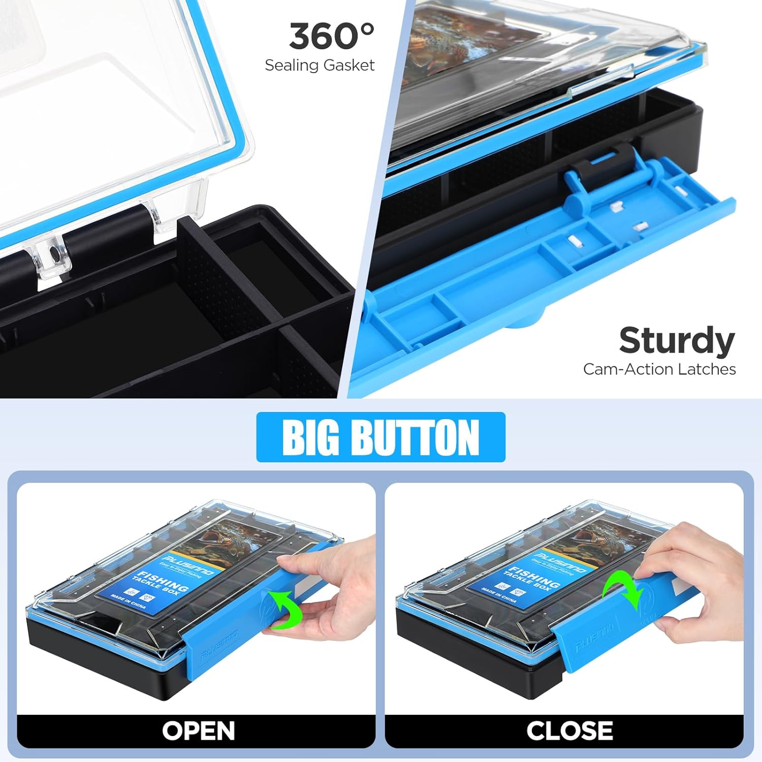PLUSINNO Fishing Tackle Box, Waterproof Tackle Box Organizer with Removable Dividers, With Fishing Backpack