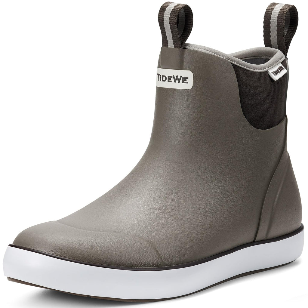 TIDEWE Deck Boots for Men, Waterproof Fishing Boots, Slip On Neoprene Rubber Ankle Rain Boots for Boating (Black Orange, Light Grey & Grey Brown, Size 7-14)