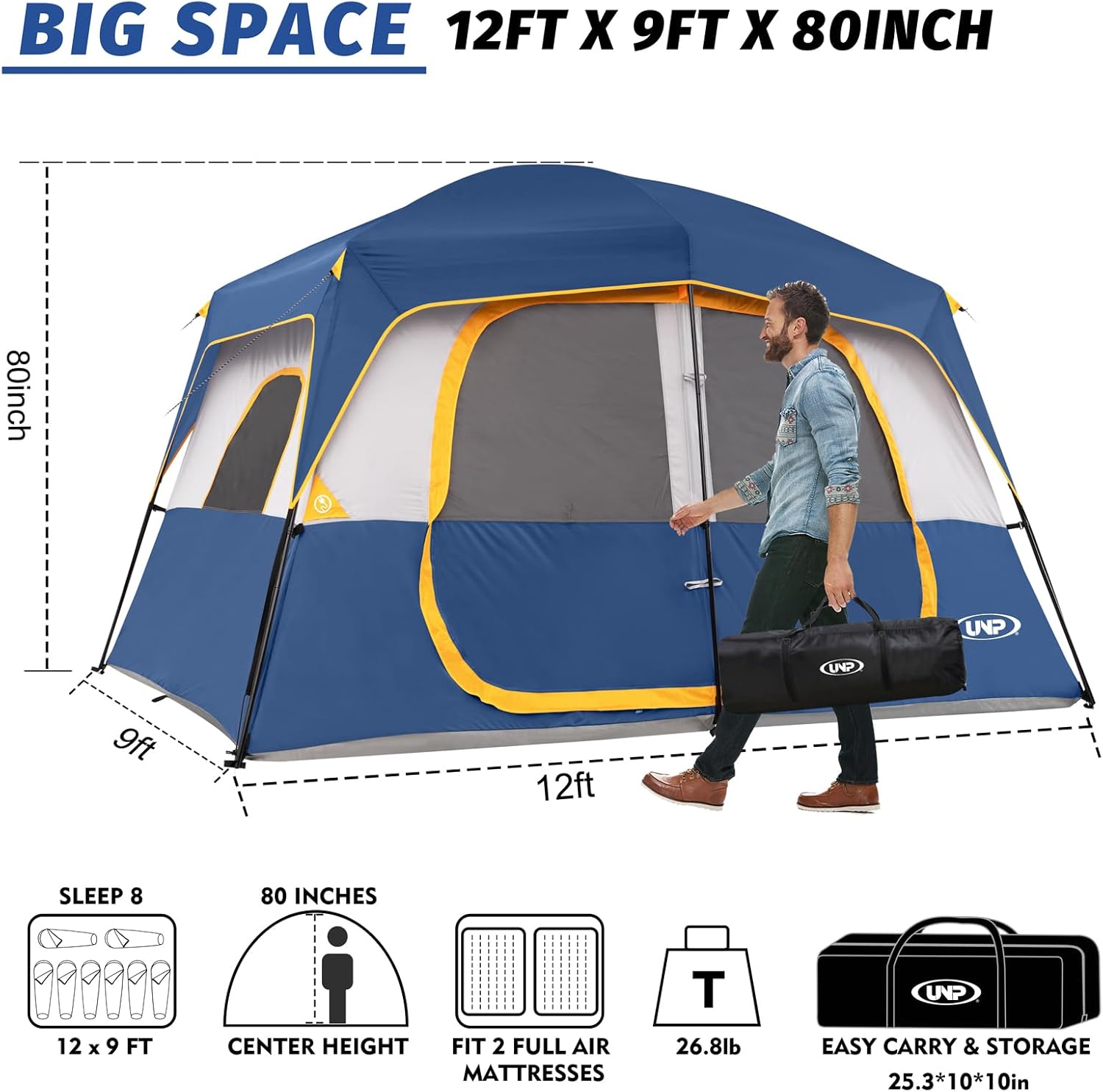 UNP Camping Shower Tent and 8 Person Camping Tent for Outdoor Hiking Fishing Portable