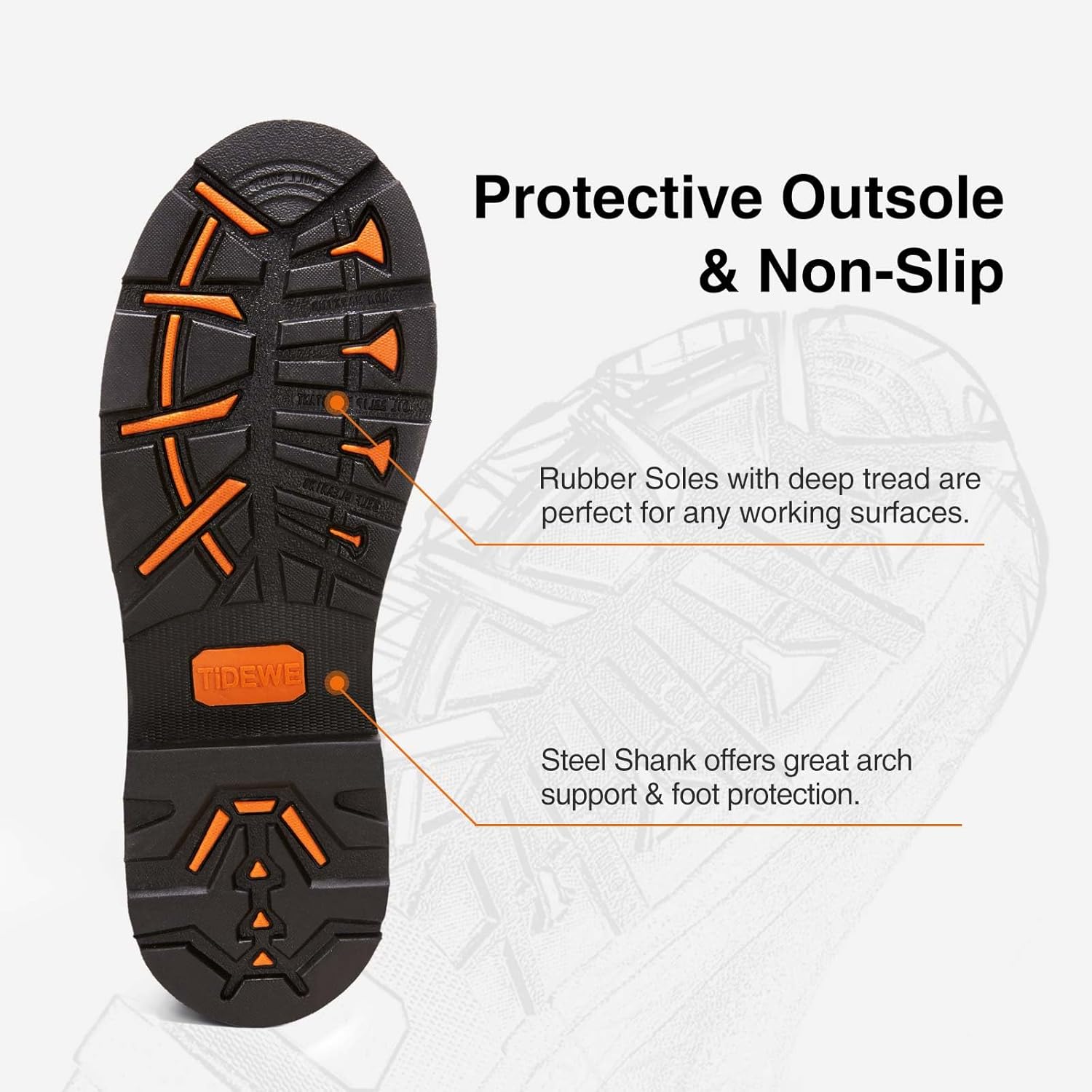 TIDEWE Rubber Work Boot for Men with Steel Toe & Shank, Waterproof Anti Slip Hunting Boot, 6mm Neoprene Hunting Boot for Manufacturing, Construction, Farming, Black,Brown, Size 7-13