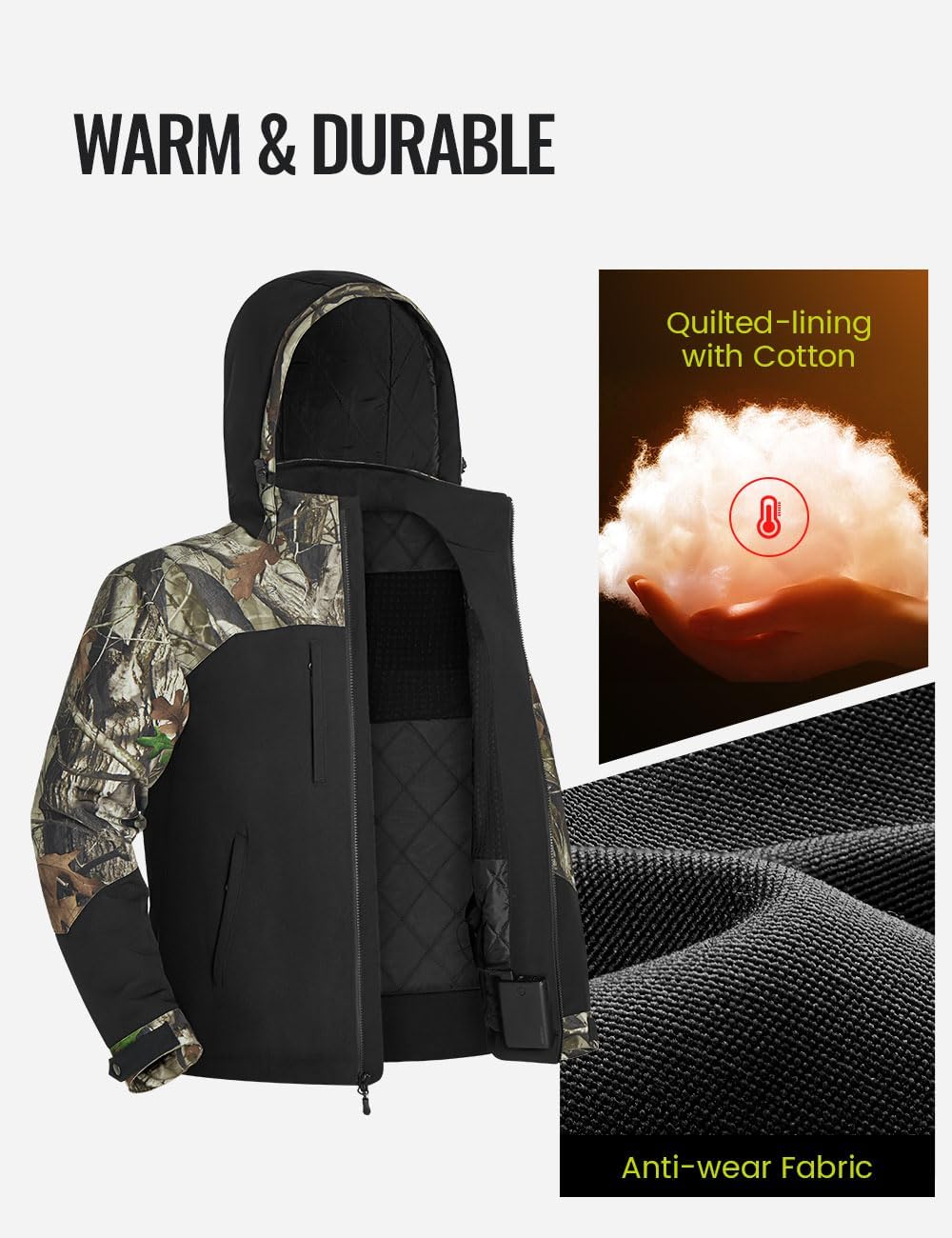 TIDEWE Heated Jackets for Men with Battery Pack, 180G Insulation Work Jackets, Water-resistant Coat (Black, Brown, S-XXXL)