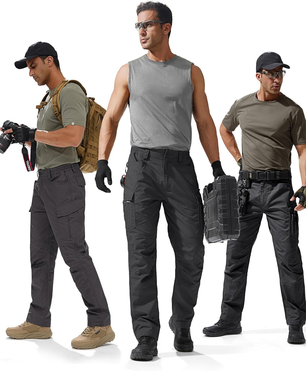 FREE SOLDIER Men's Water Resistant Pants Relaxed Fit Tactical Cargo Work Pants with Multi Pocket (Black 34W/34L)