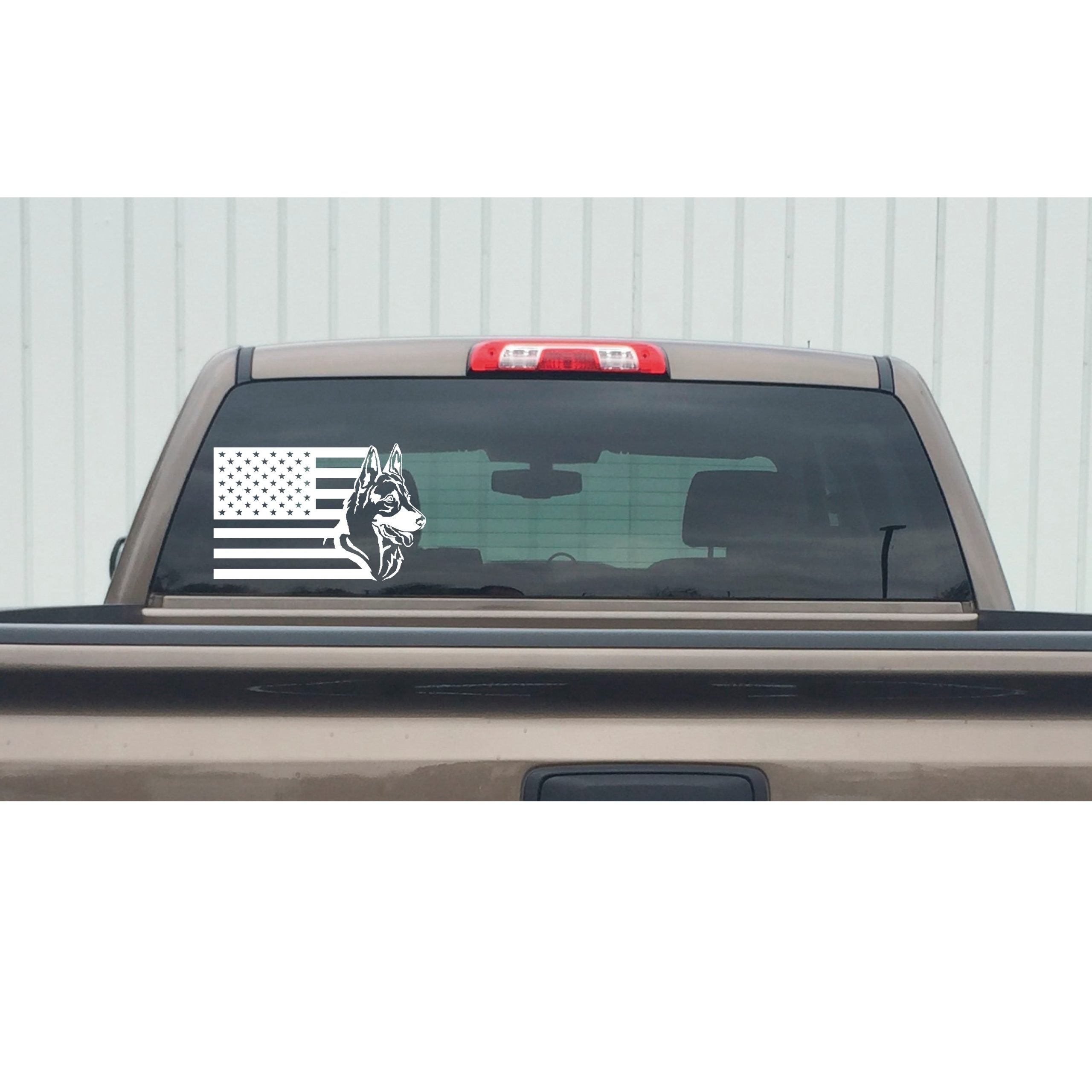 German Shepherd USA Flag Decal – Patriotic GSD Dog Window Sticker – 7585