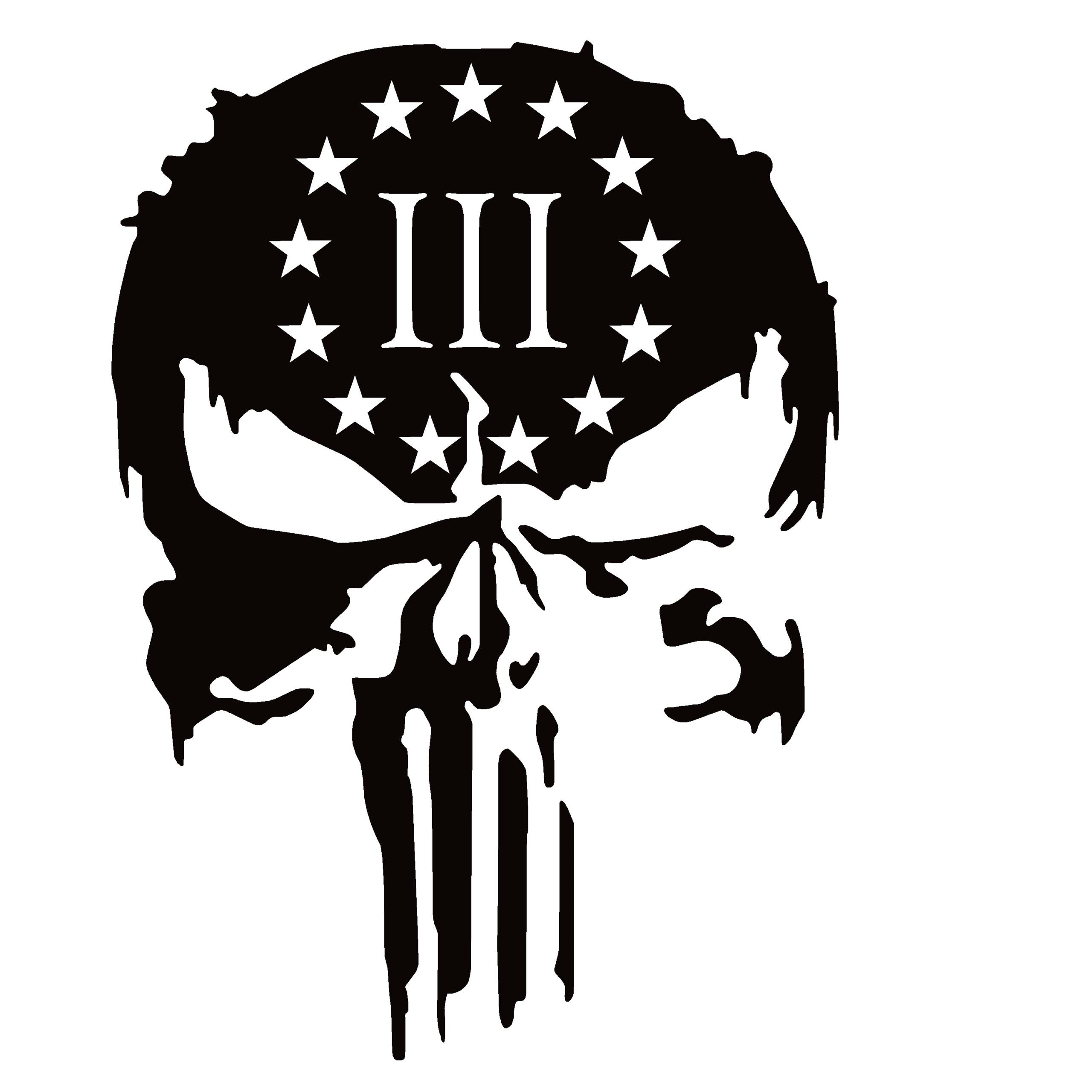 3% Skull Window Sticker - Three Percenter Skull Window Decal - 7631