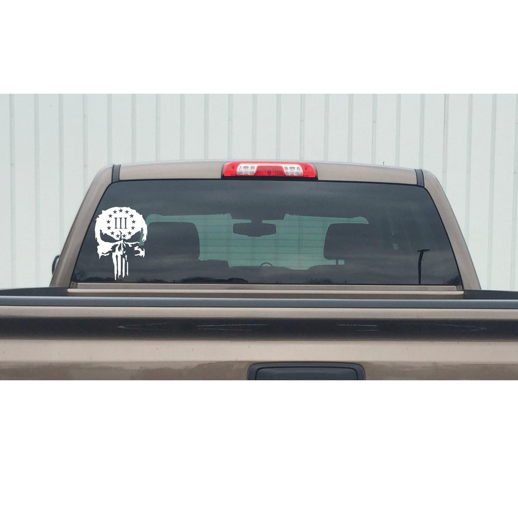 3% Skull Window Sticker - Three Percenter Skull Window Decal - 7631